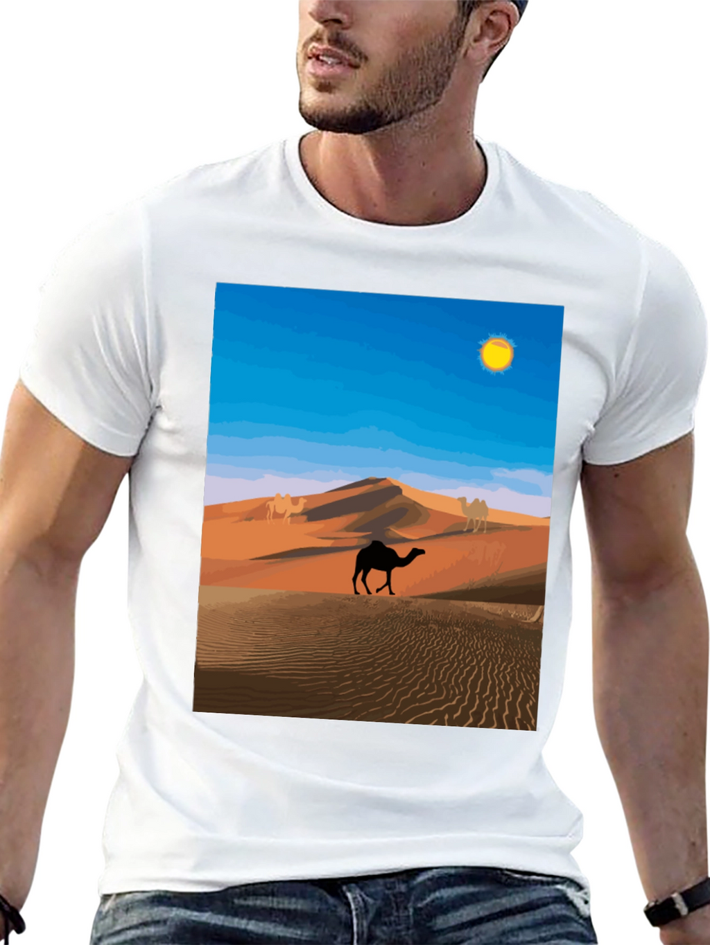 Desert Camel Graphic Tee - Black Cotton T-Shirt