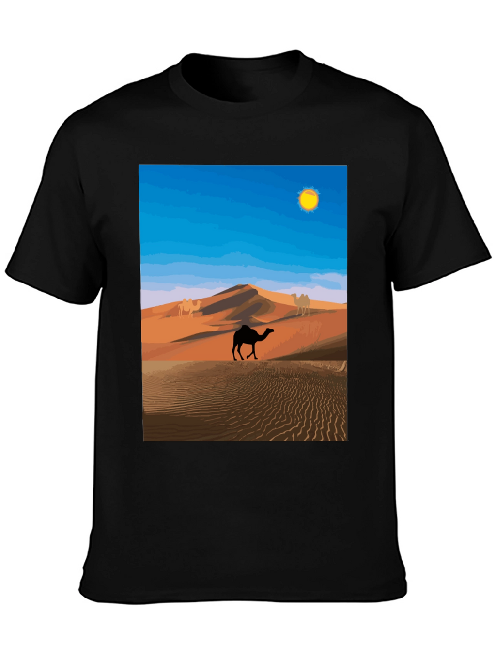 Desert Camel Graphic Tee - Black Cotton T-Shirt