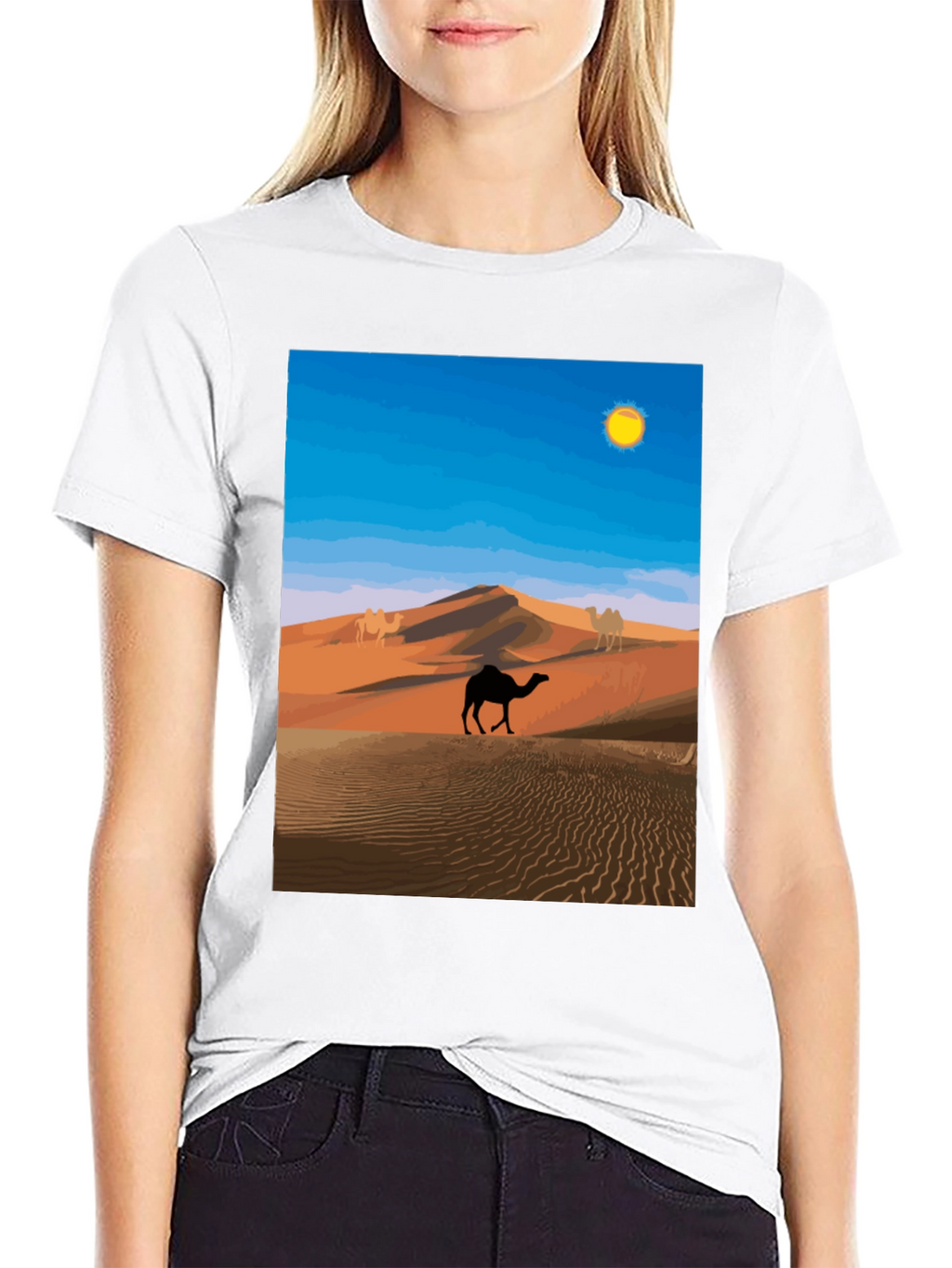 Desert Camel Graphic Tee - Black Cotton T-Shirt