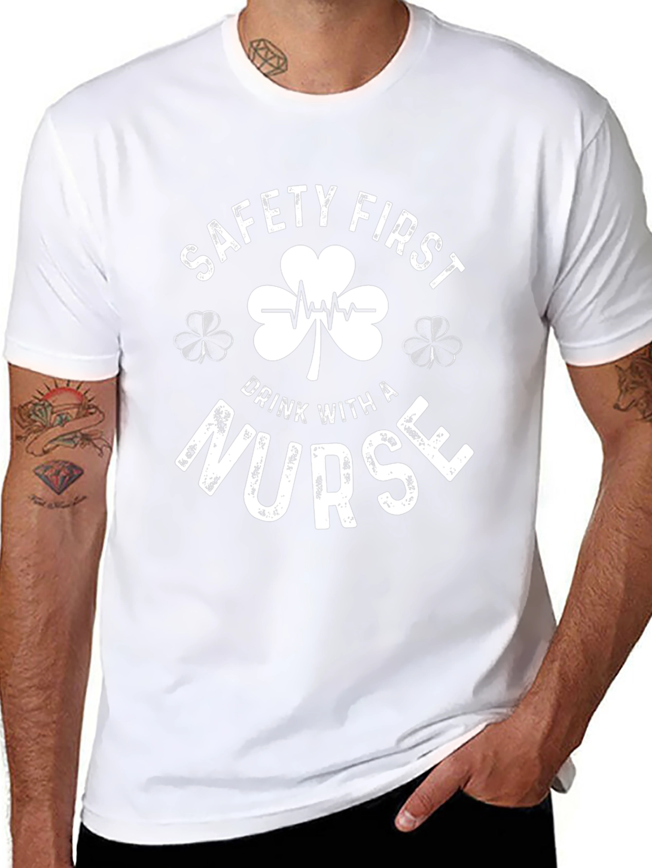 Safety First Drink with a Nurse Graphic T-Shirt