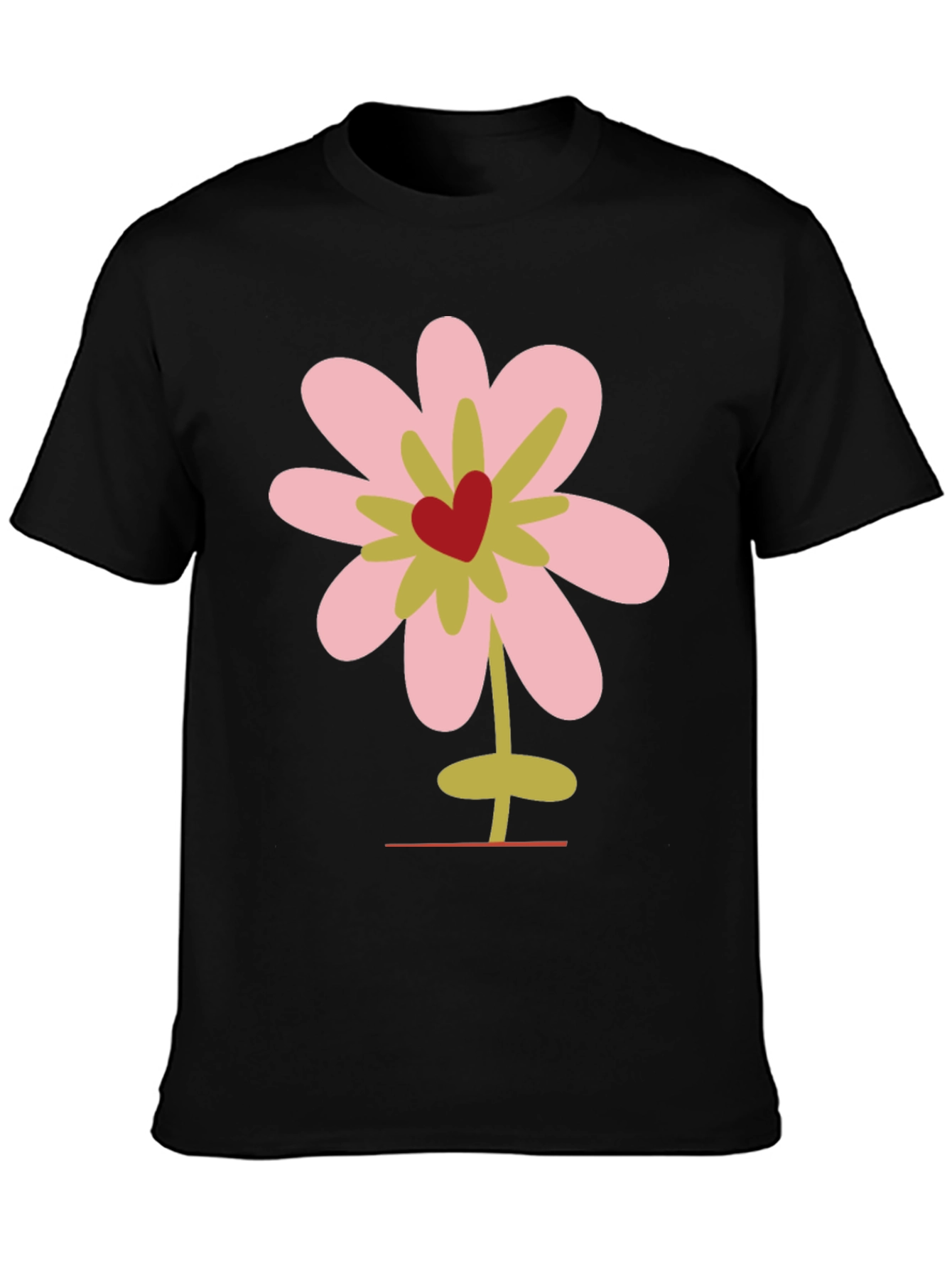 Floral Heart Graphic Tee - Black Cotton T-Shirt