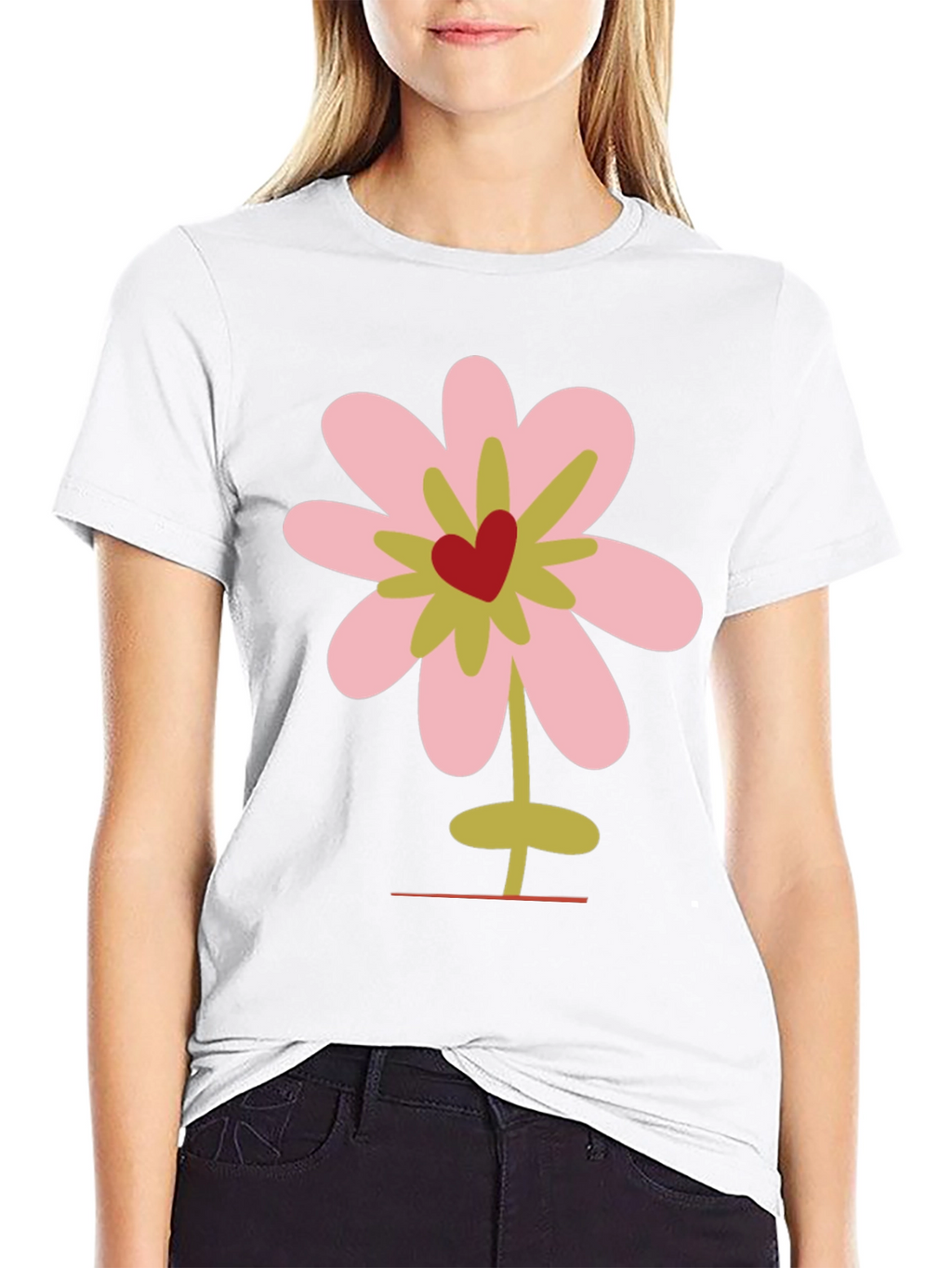 Floral Heart Graphic Tee - Black Cotton T-Shirt