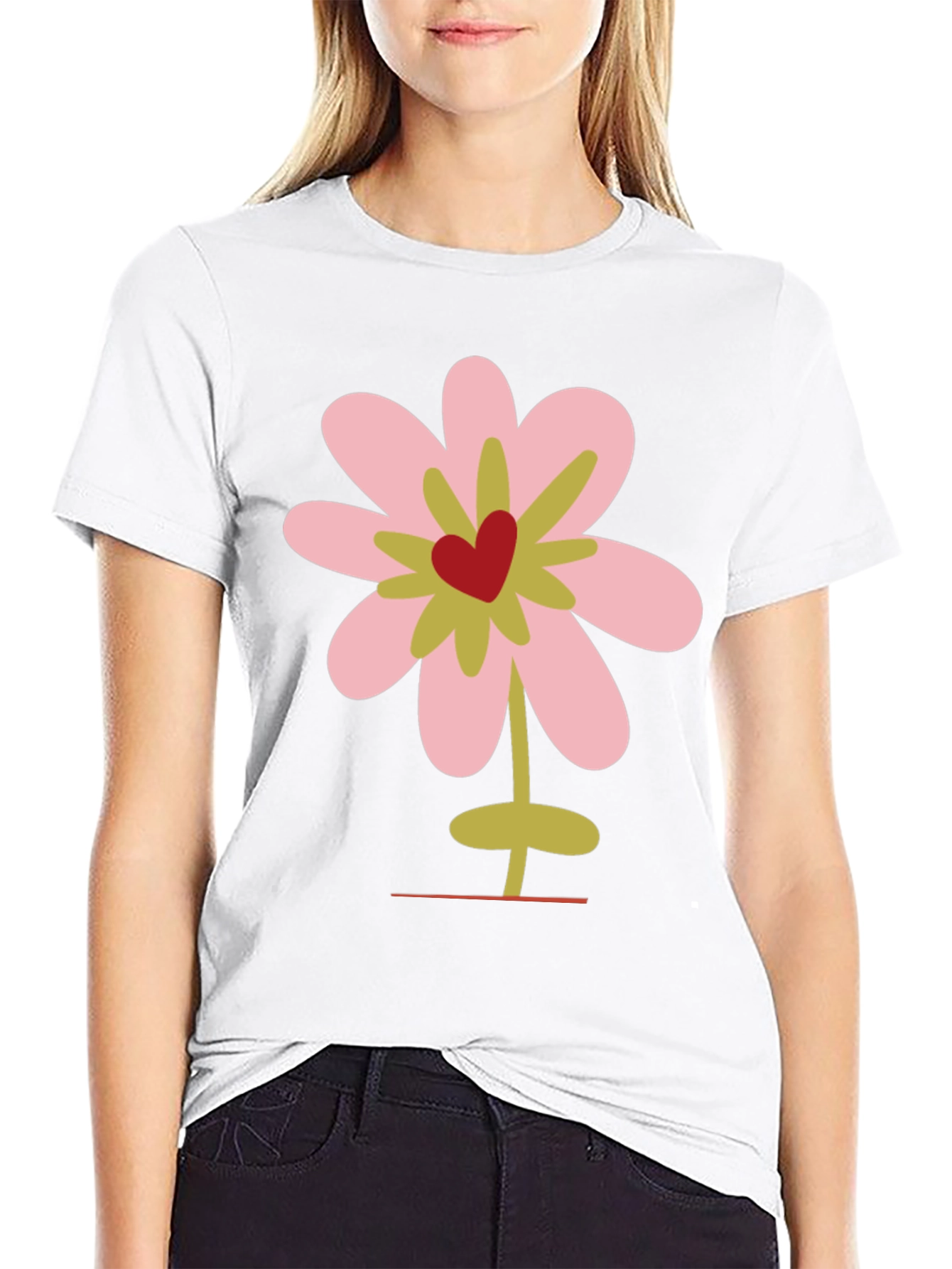 Floral Heart Graphic Tee - Black Cotton T-Shirt