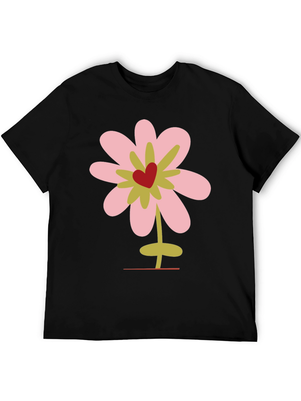 Floral Heart Graphic Tee - Black Cotton T-Shirt