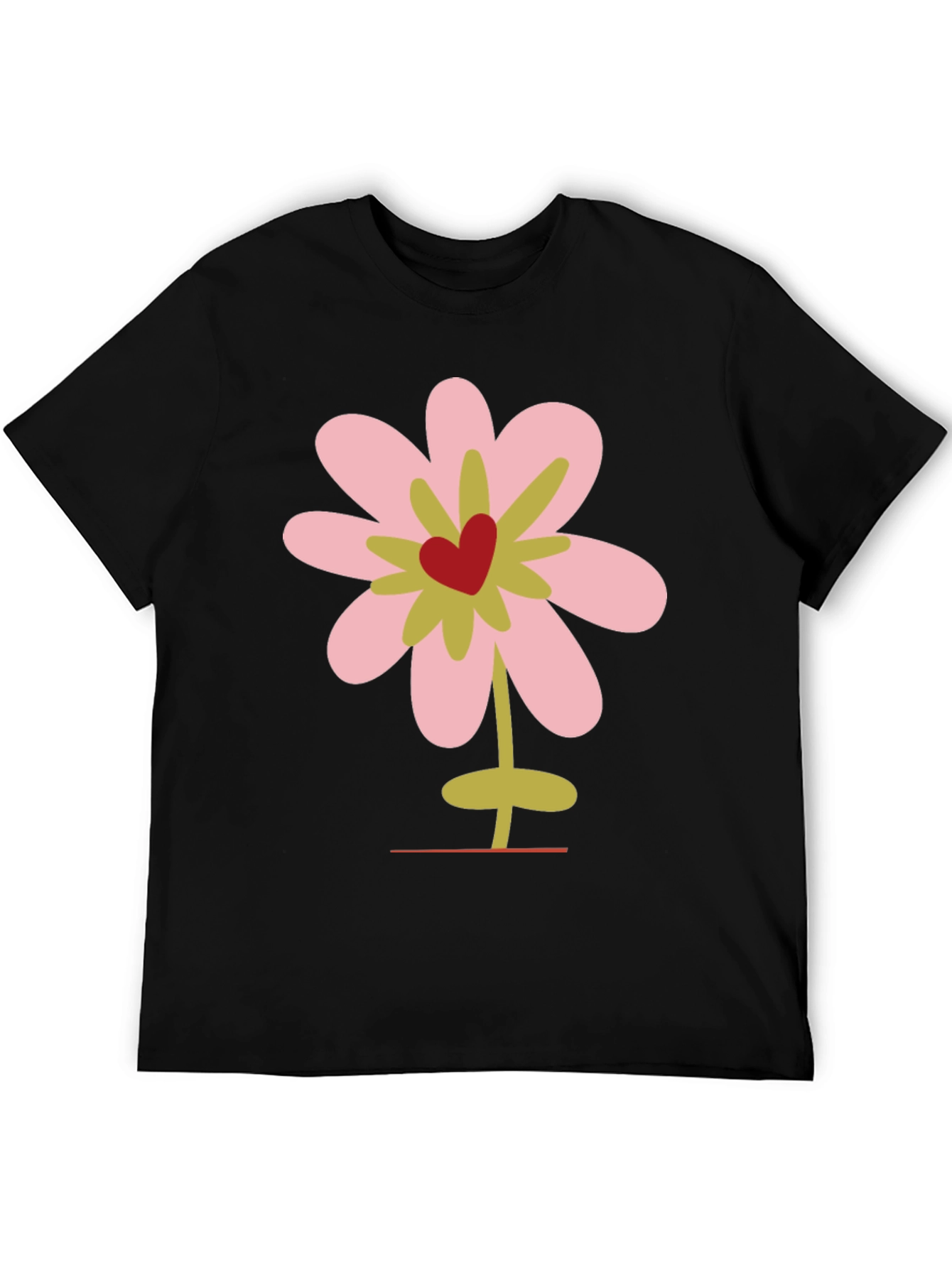 Floral Heart Graphic Tee - Black Cotton T-Shirt
