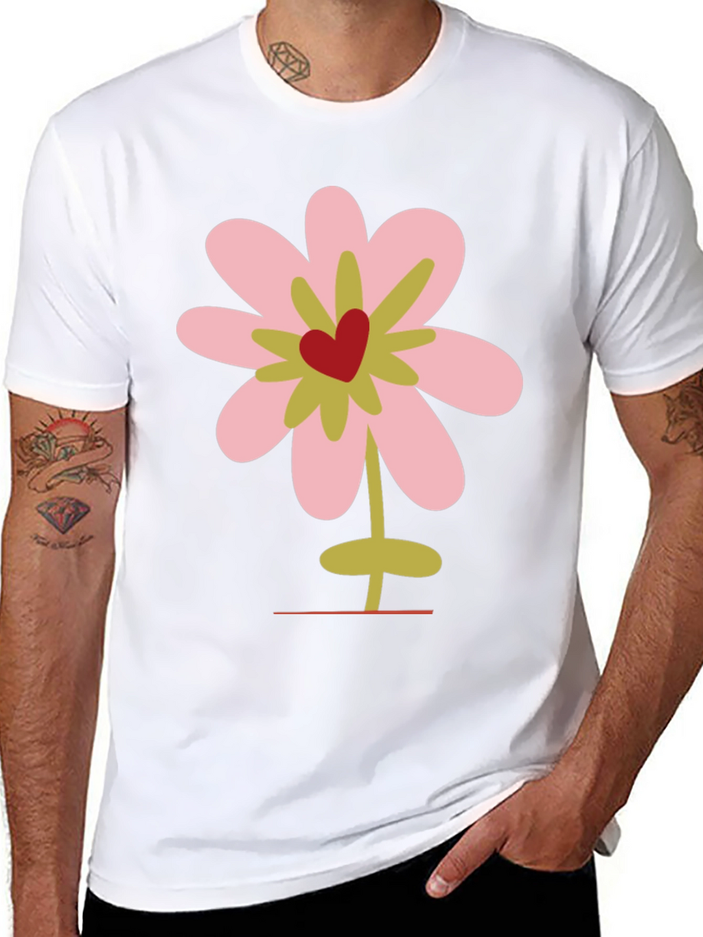 Floral Heart Graphic Tee - Black Cotton T-Shirt