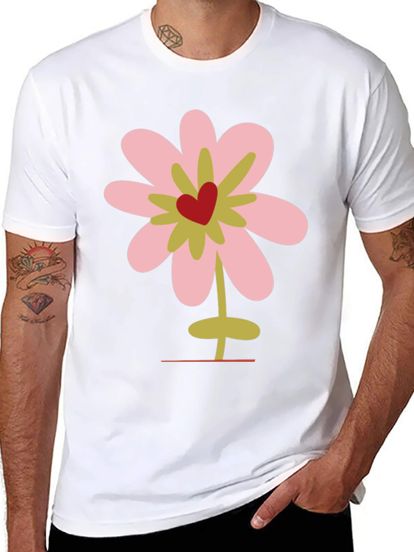 Floral Heart Graphic Tee - Black Cotton T-Shirt