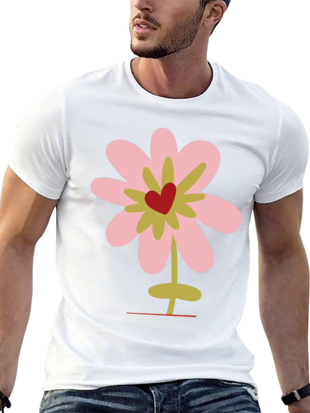 Floral Heart Graphic Tee - Black Cotton T-Shirt