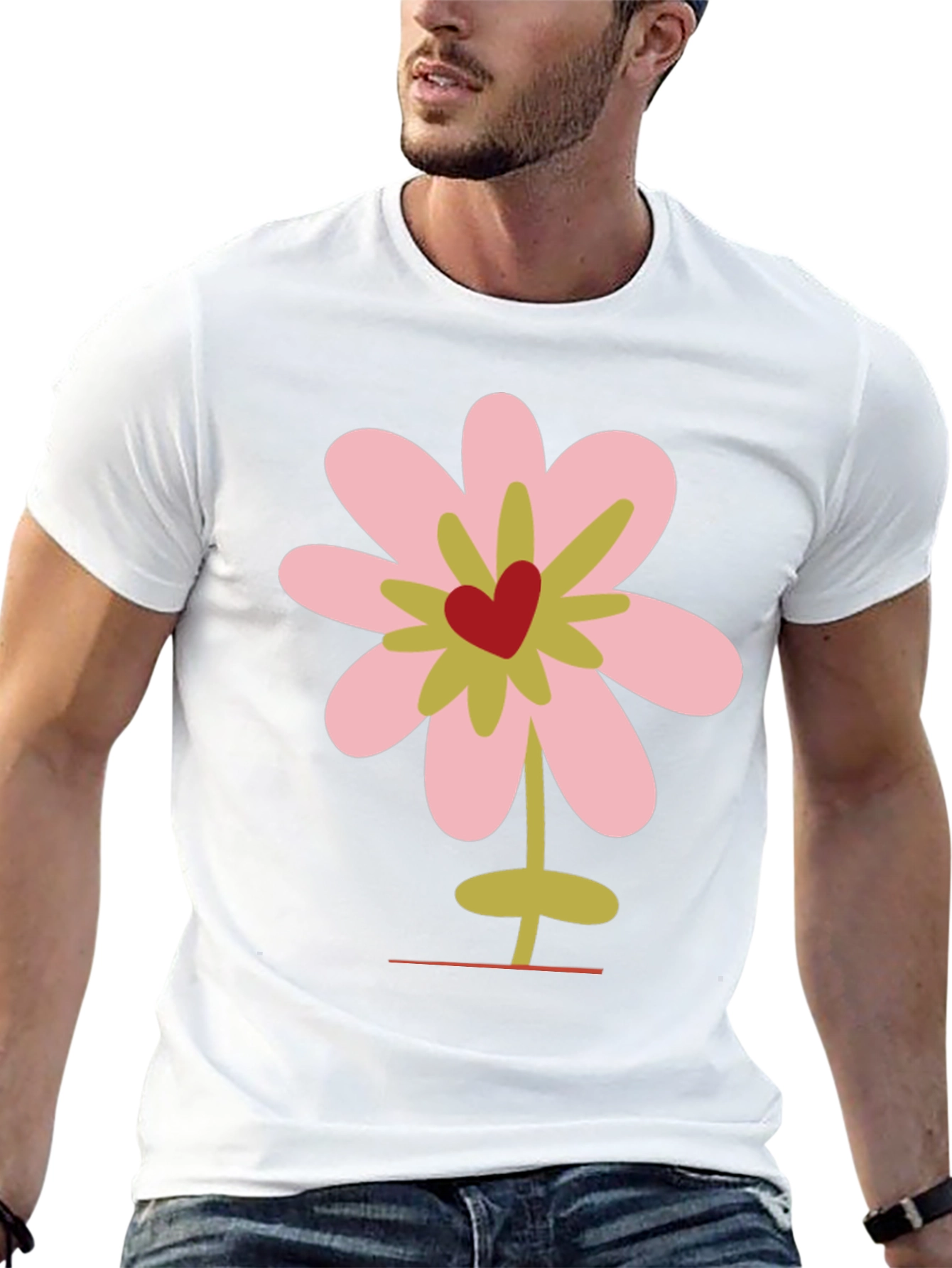 Floral Heart Graphic Tee - Black Cotton T-Shirt