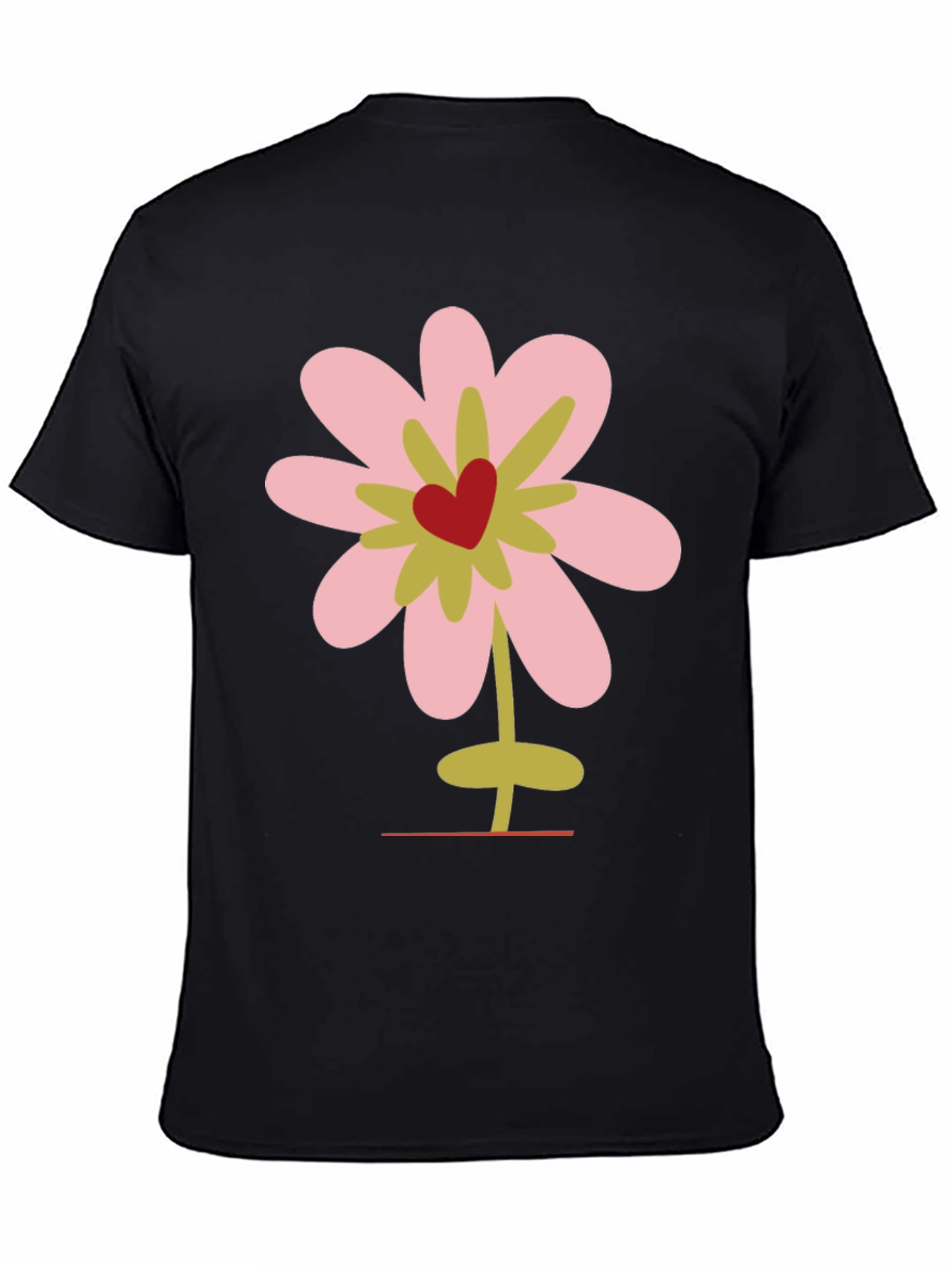 Floral Heart Graphic Tee - Black Cotton T-Shirt