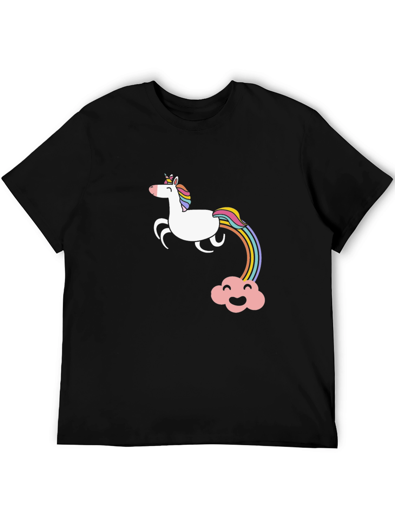 Unicorn Rainbow Graphic Tee - Black Cotton Casual T-Shirt
