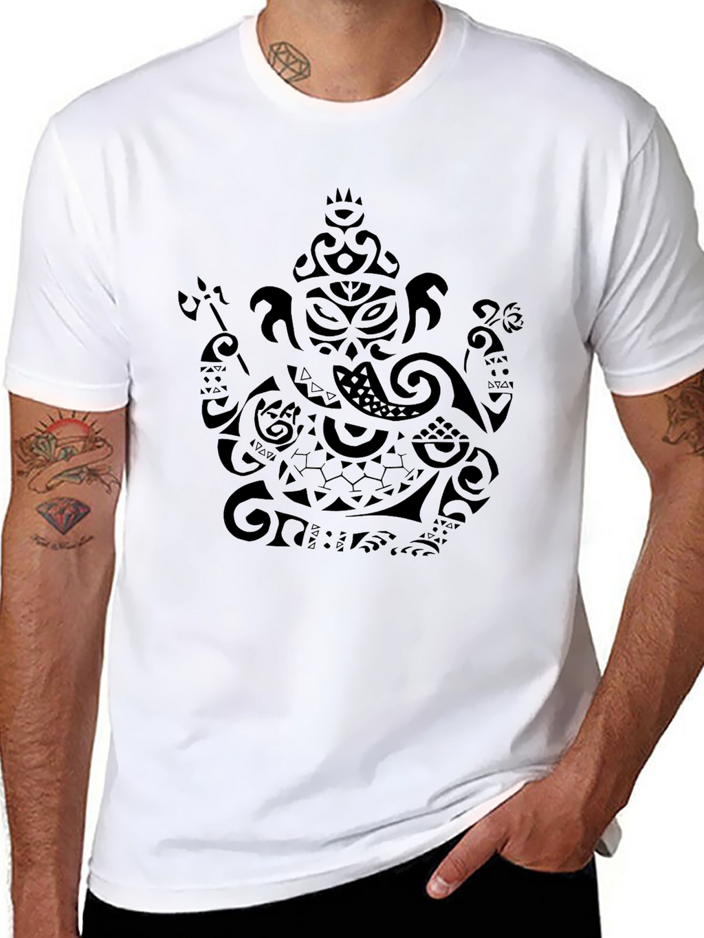 Tribal Ganesha Print Black T-Shirt