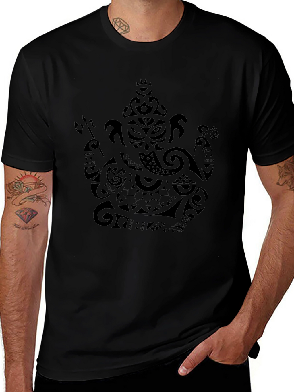 Tribal Ganesha Print Black T-Shirt