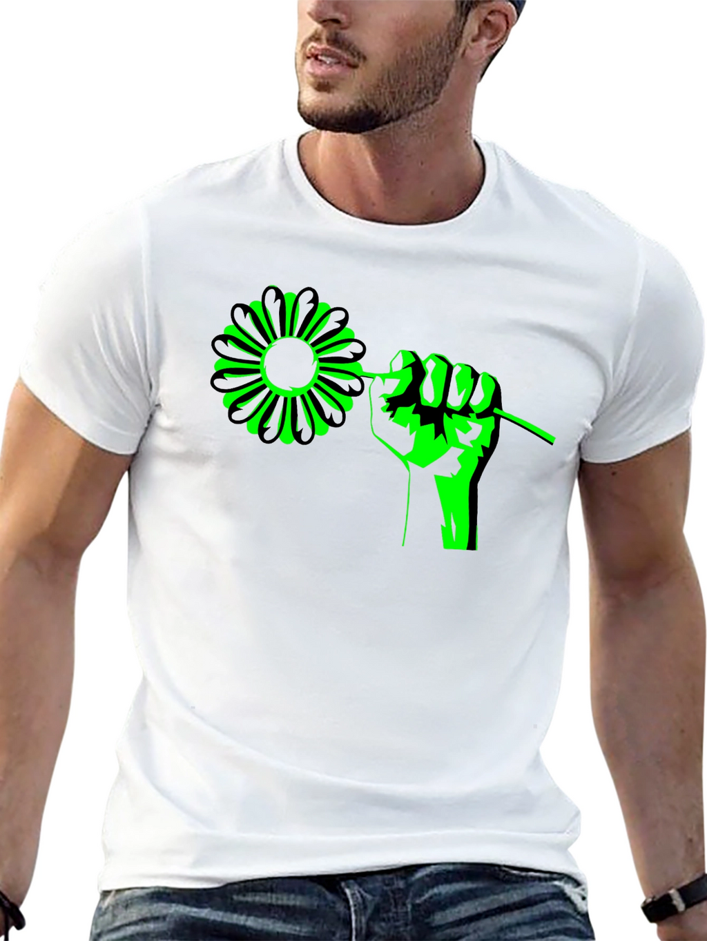 Flower Power Graphic Tee - Black Cotton T-Shirt