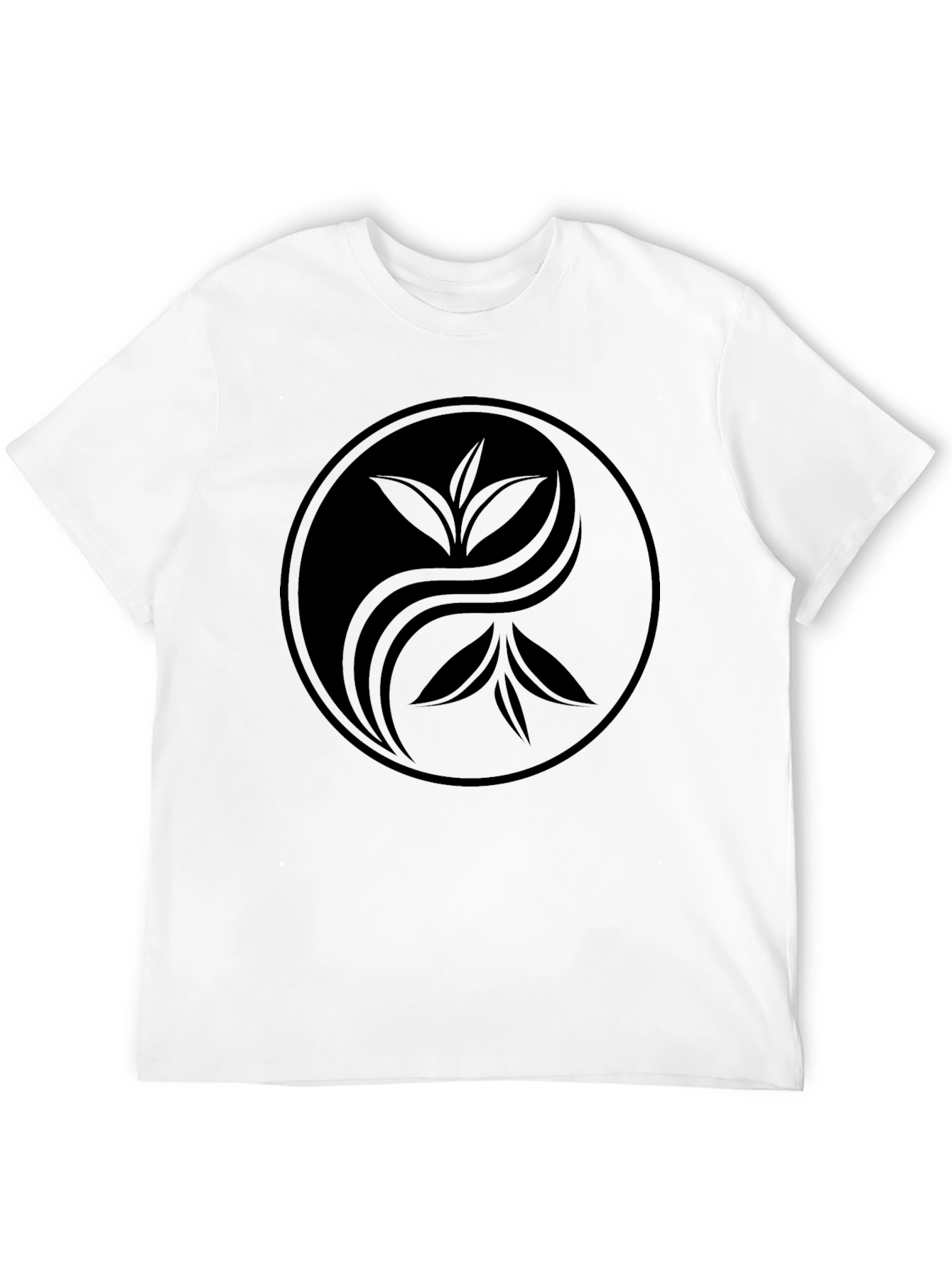 Yin Yang Tea Leaf Graphic Tee - Soft Black Cotton