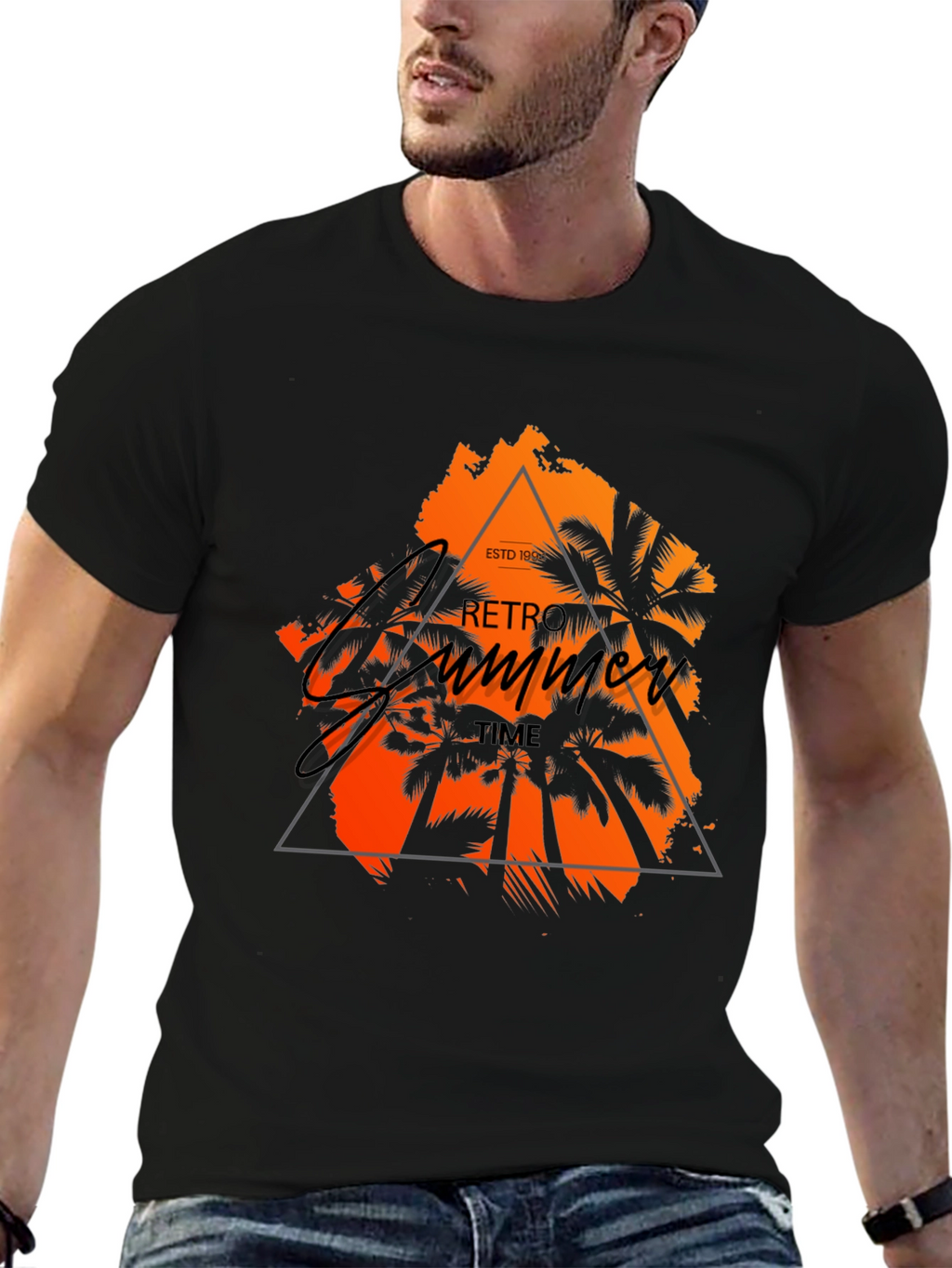 Retro Summer Time Graphic Black T-Shirt