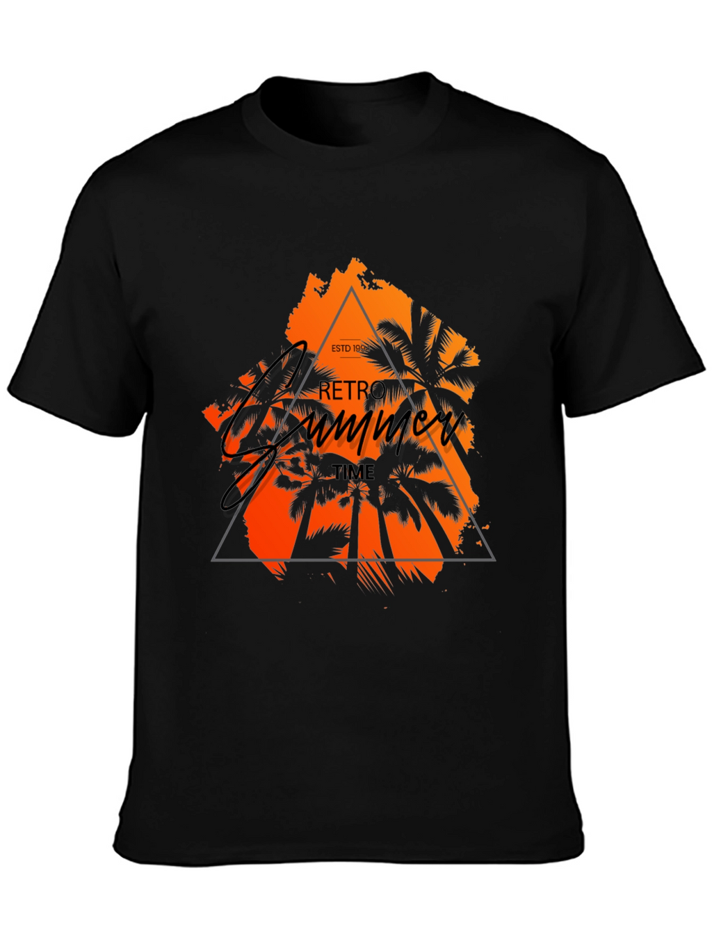 Retro Summer Time Graphic Black T-Shirt
