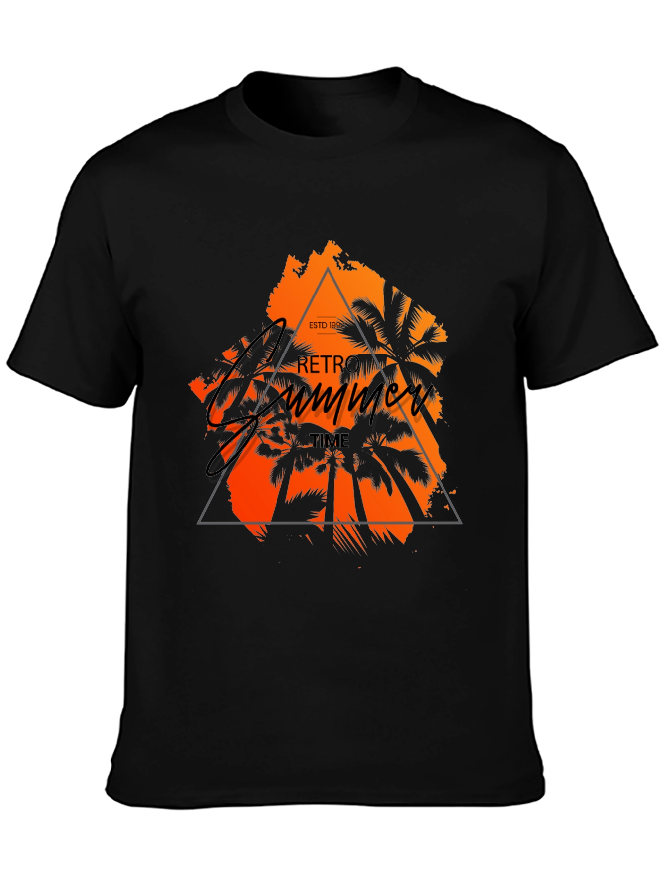 Retro Summer Time Graphic Black T-Shirt