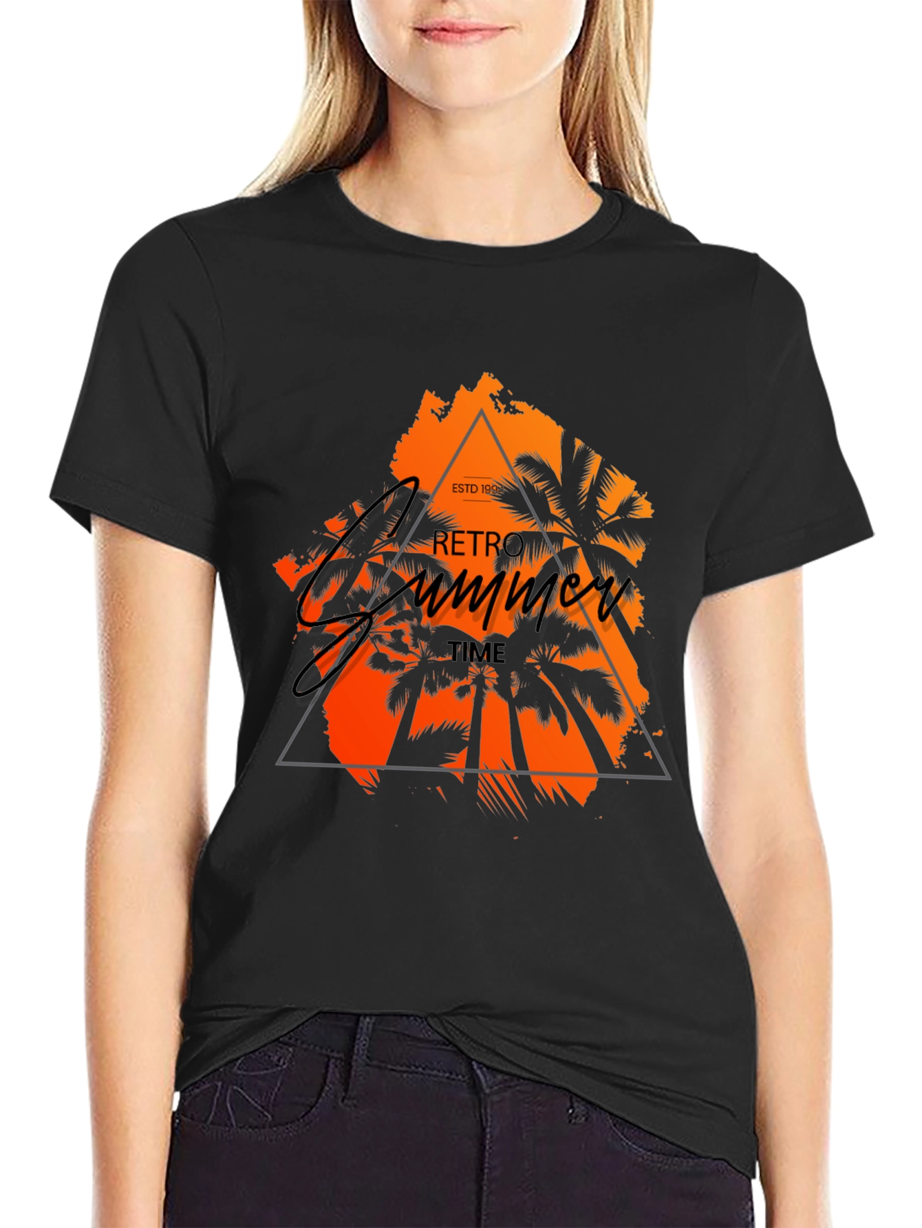Retro Summer Time Graphic Black T-Shirt