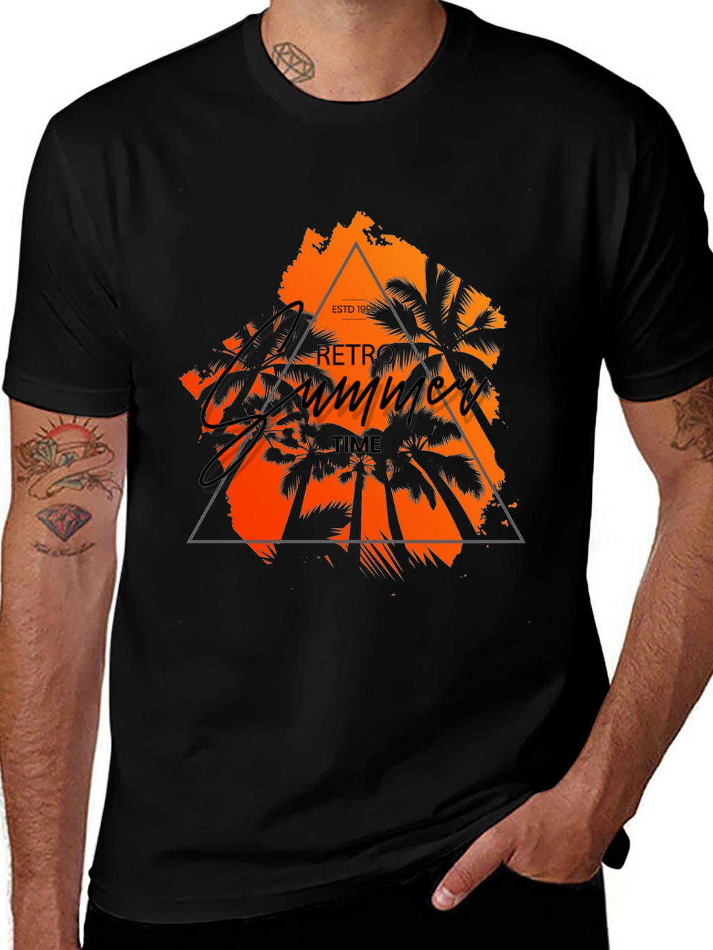 Retro Summer Time Graphic Black T-Shirt