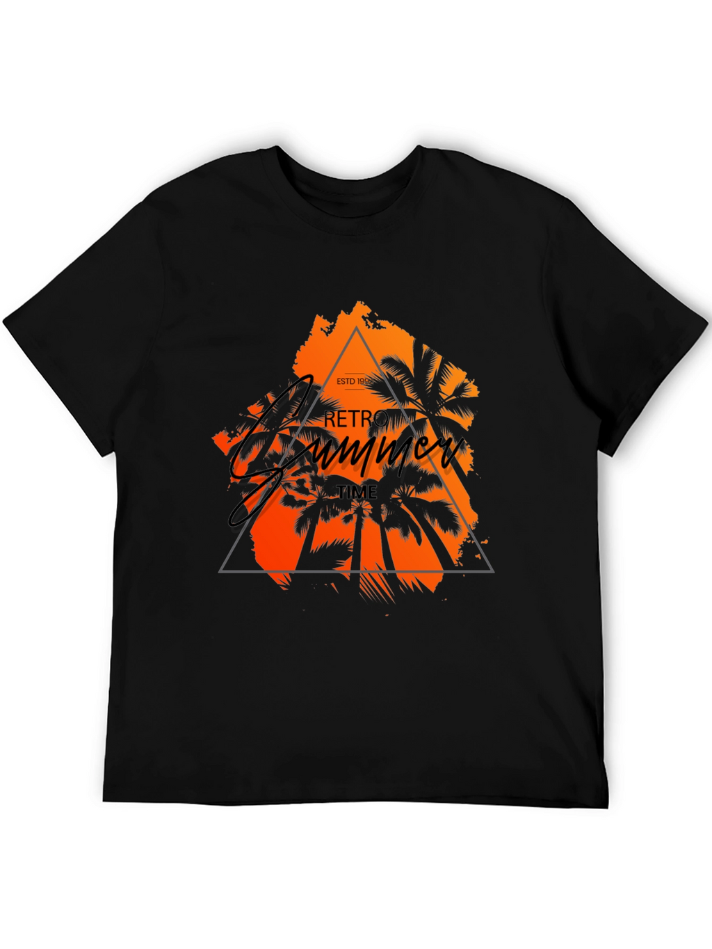 Retro Summer Time Graphic Black T-Shirt