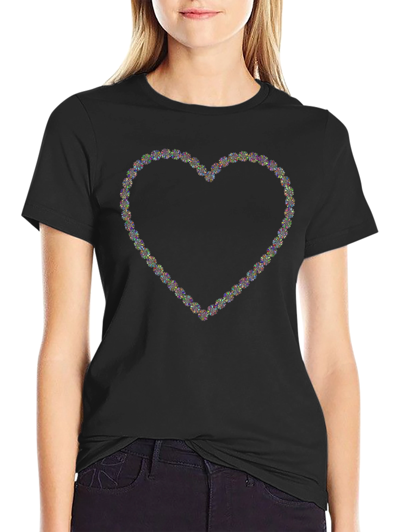 Heart Fireworks Graphic Tee - Black Crew Neck