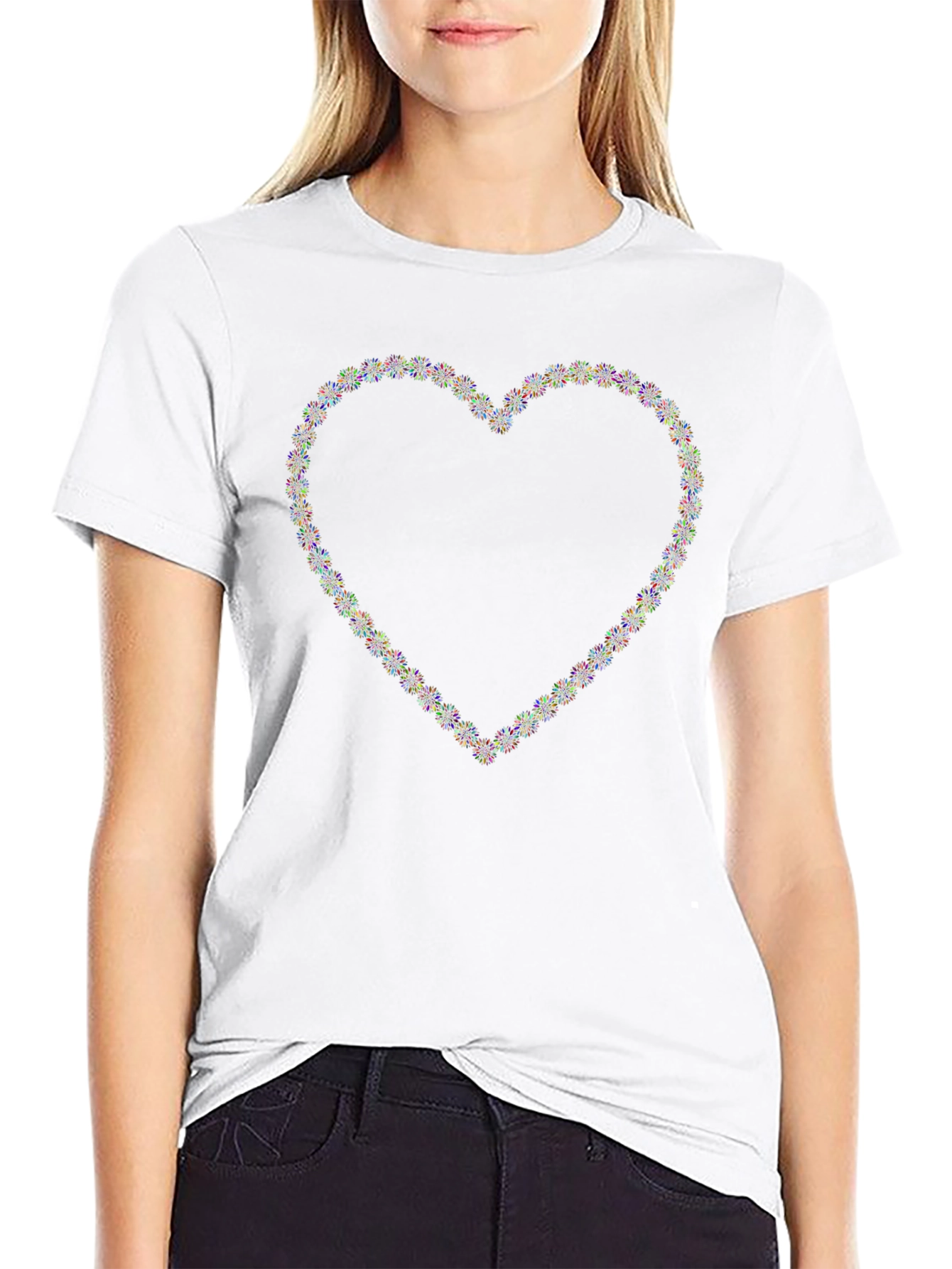 Heart Fireworks Graphic Tee - Black Crew Neck
