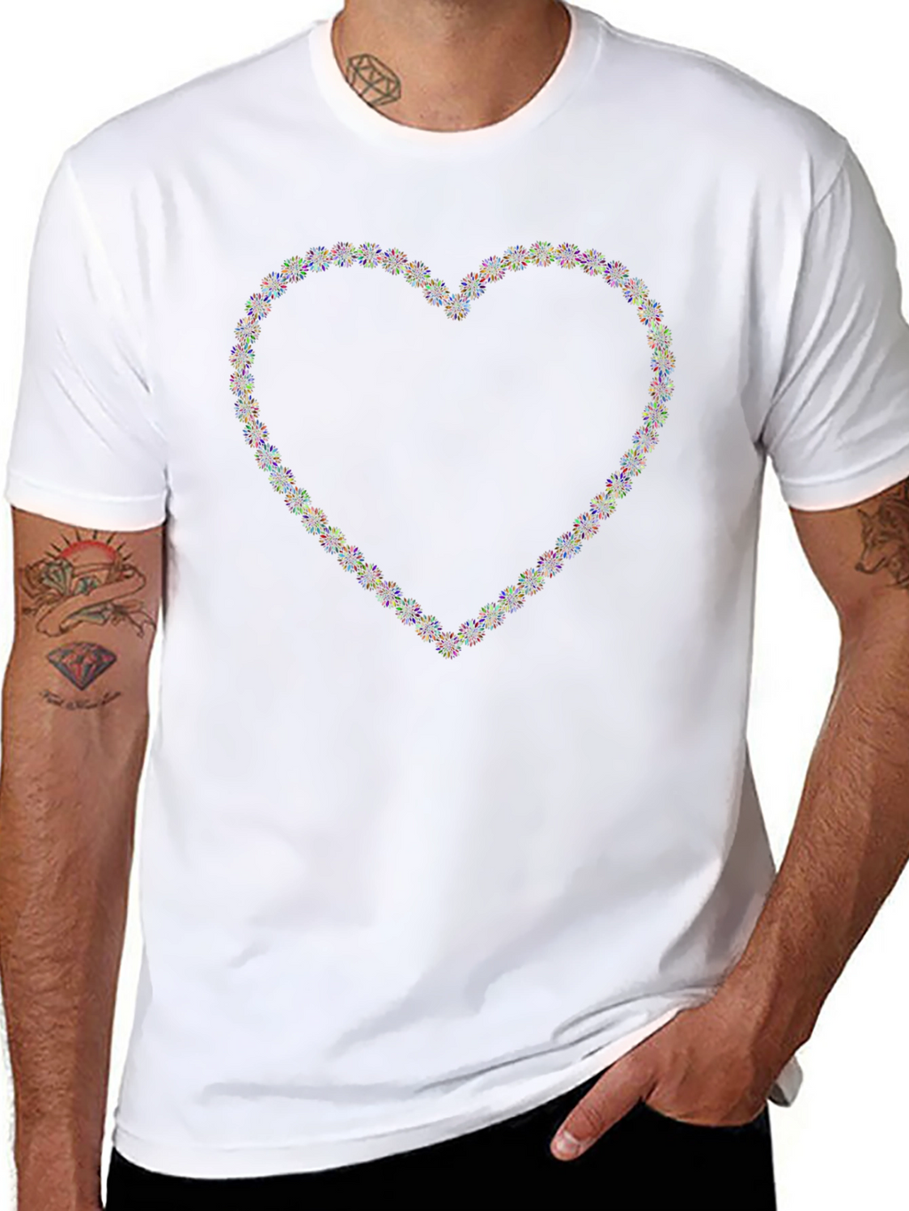 Heart Fireworks Graphic Tee - Black Crew Neck