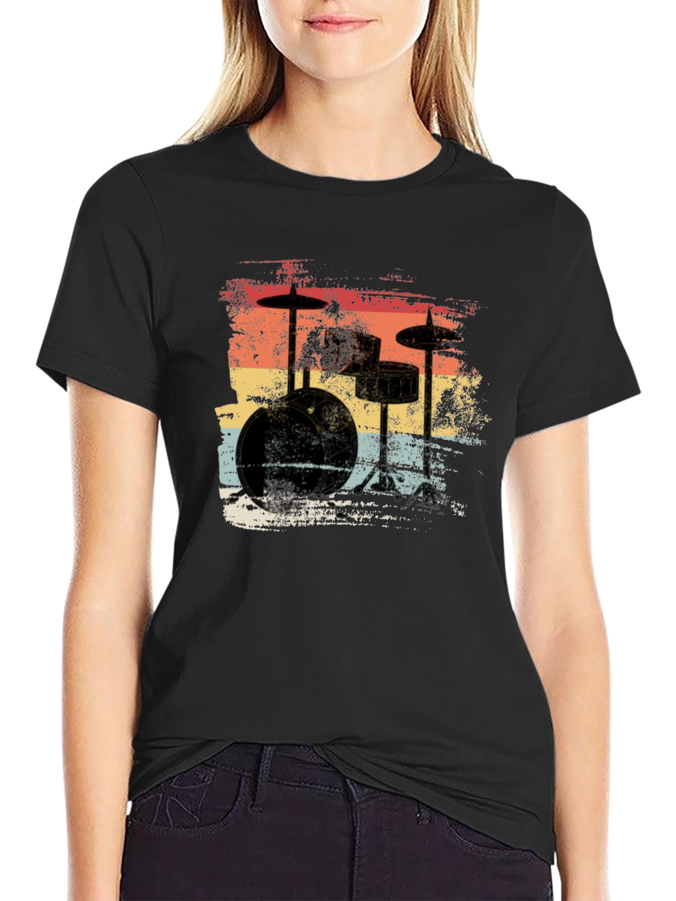 Retro Drum Set T-Shirt - Vintage Style Music Tee