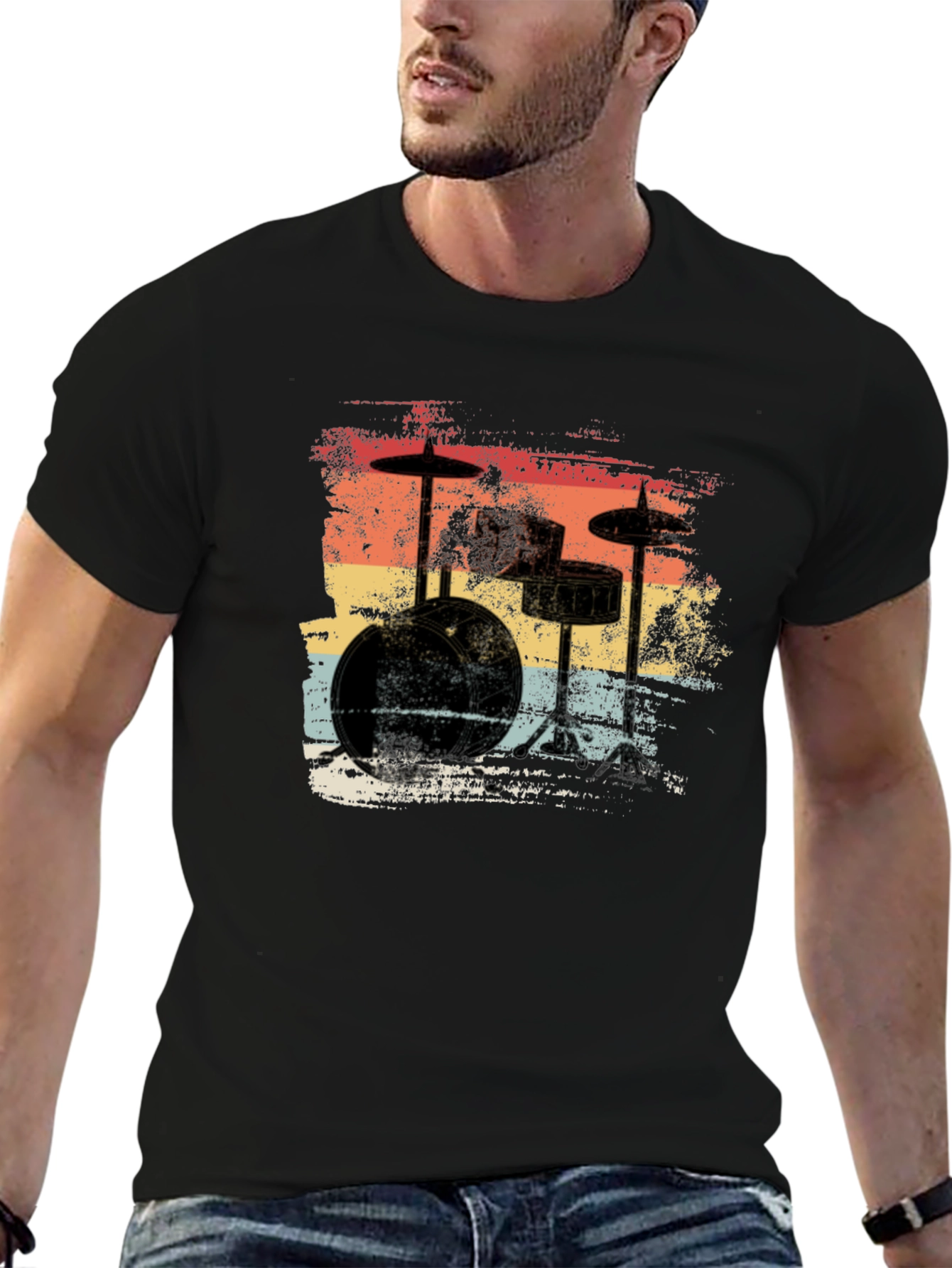 Retro Drum Set T-Shirt - Vintage Style Music Tee