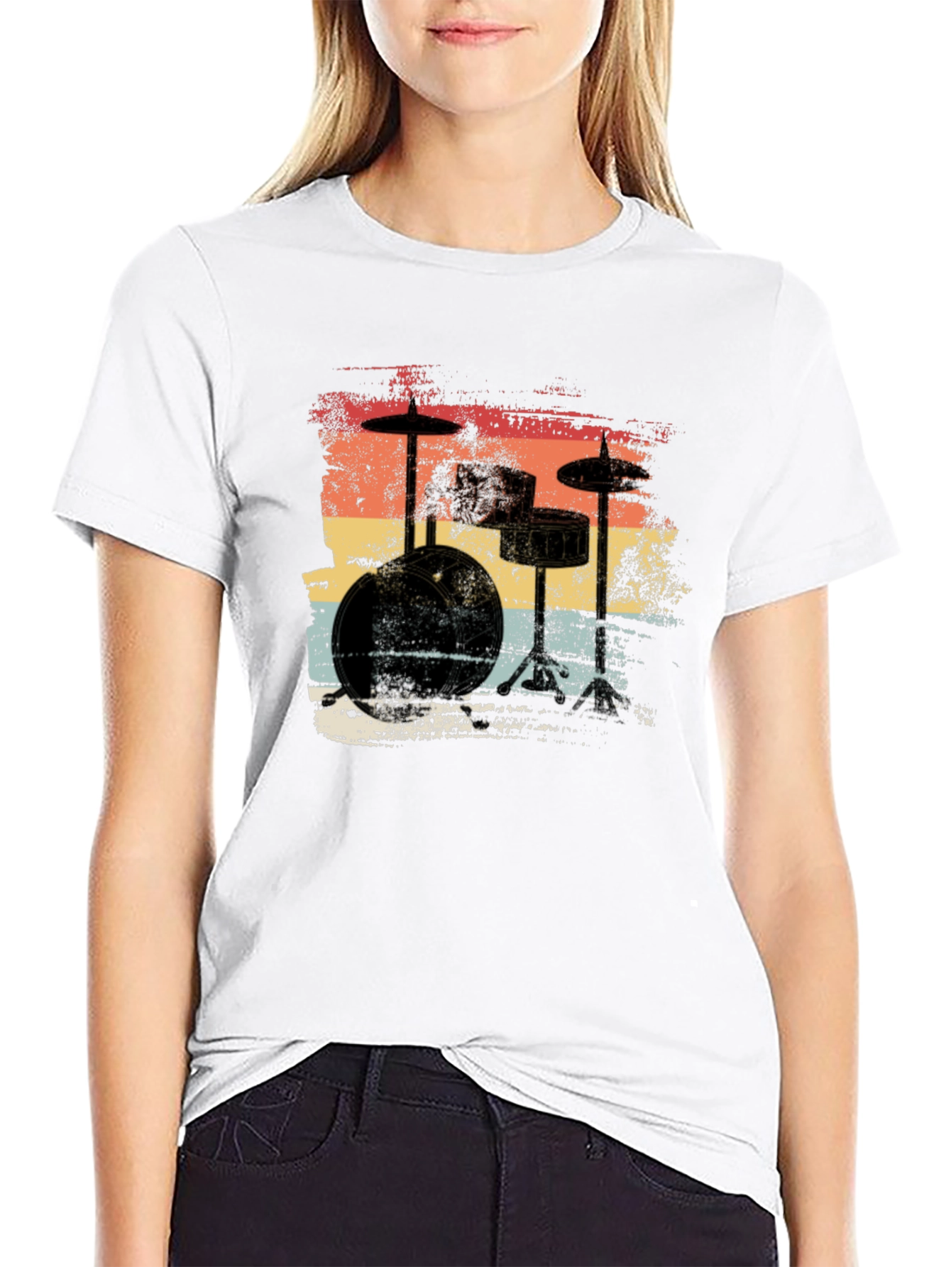 Retro Drum Set T-Shirt - Vintage Style Music Tee