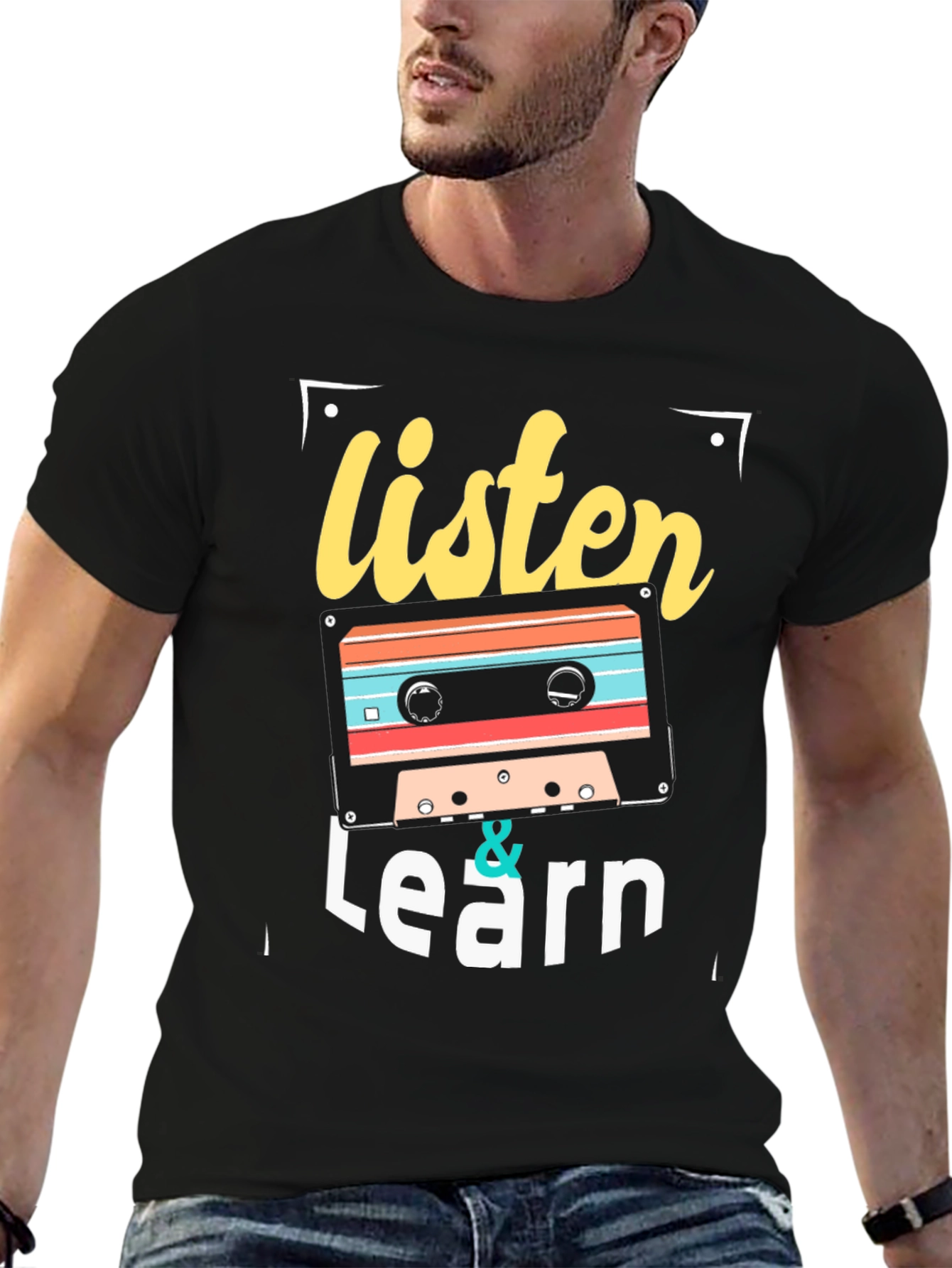 Retro Cassette Tape Listen and Learn Graphic T-Shirt