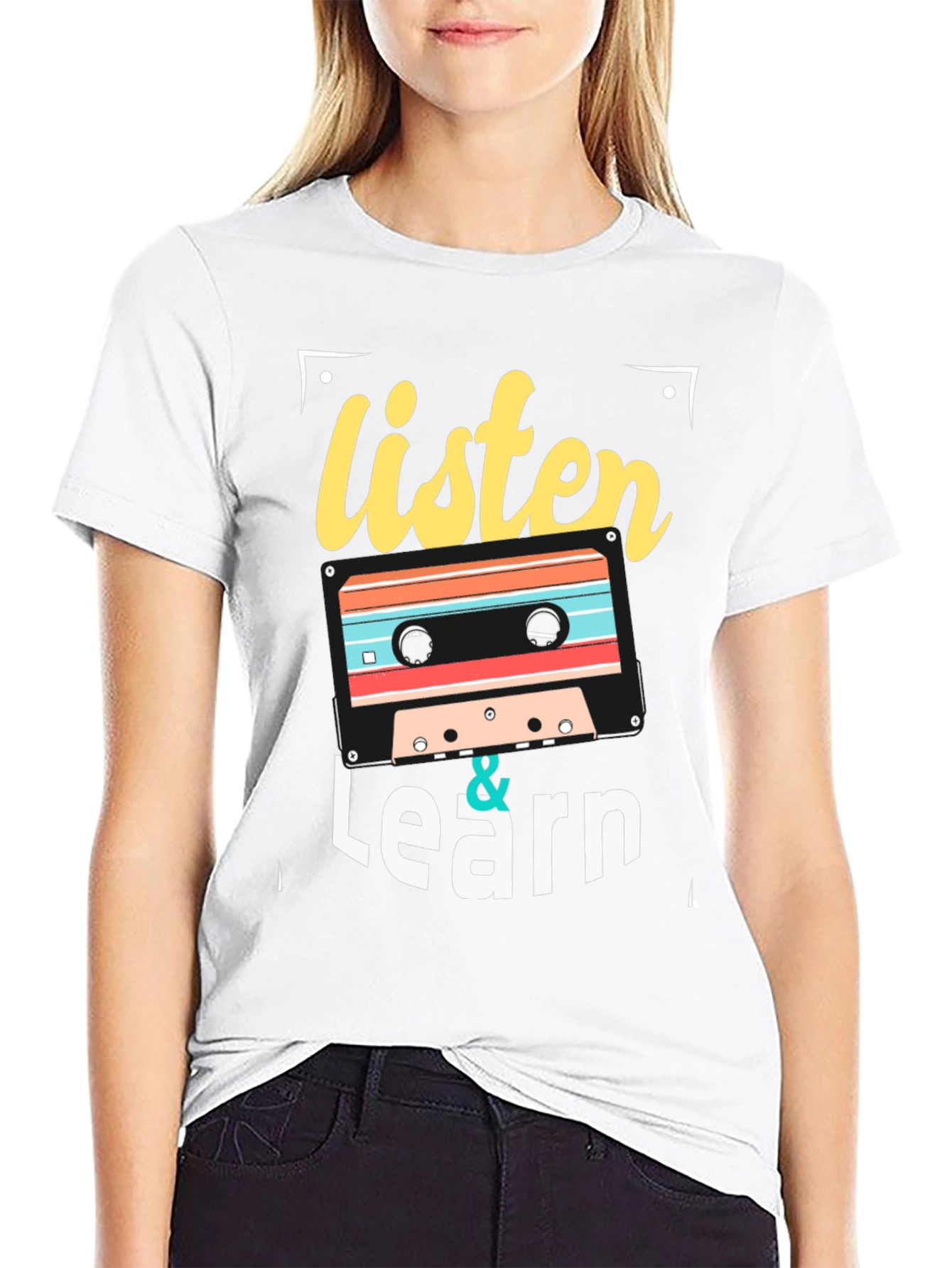 Retro Cassette Tape Listen and Learn Graphic T-Shirt