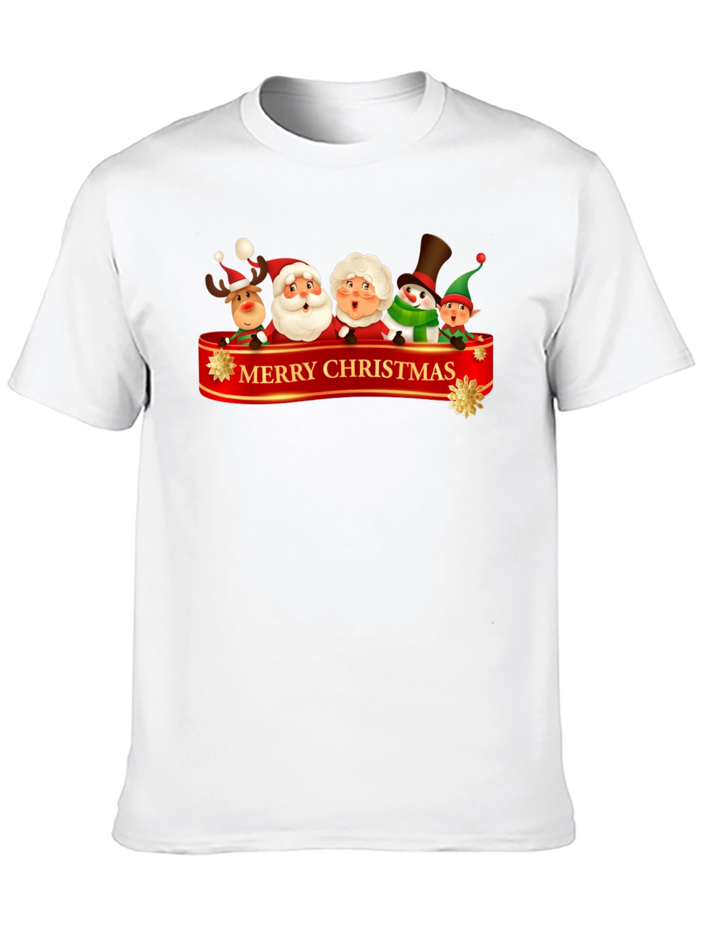 Merry Christmas Cartoon Graphic Black T-Shirt
