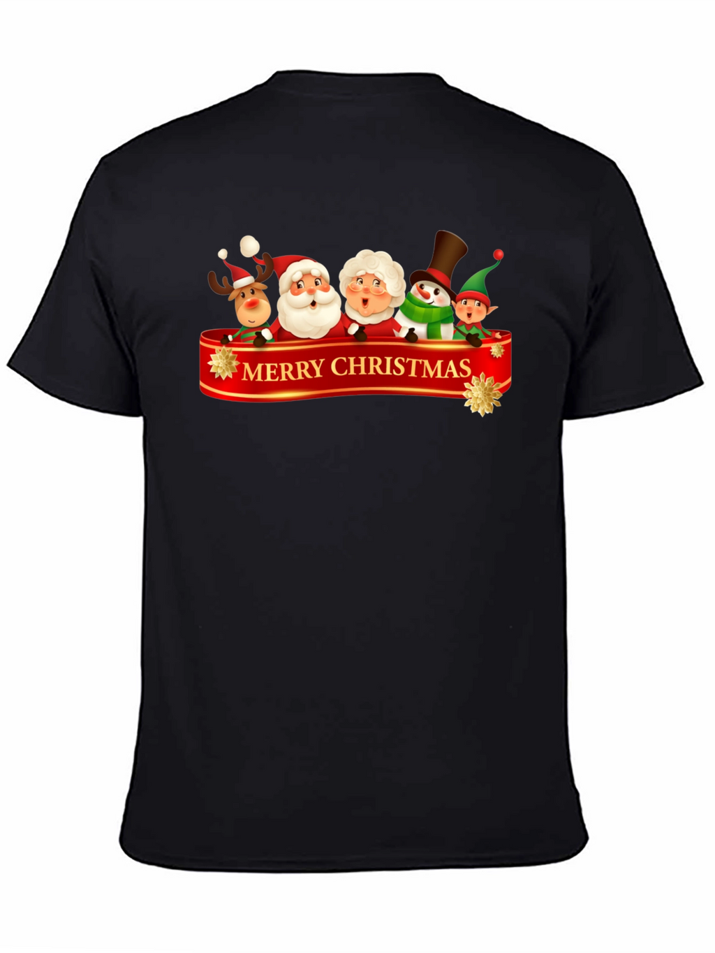 Merry Christmas Cartoon Graphic Black T-Shirt
