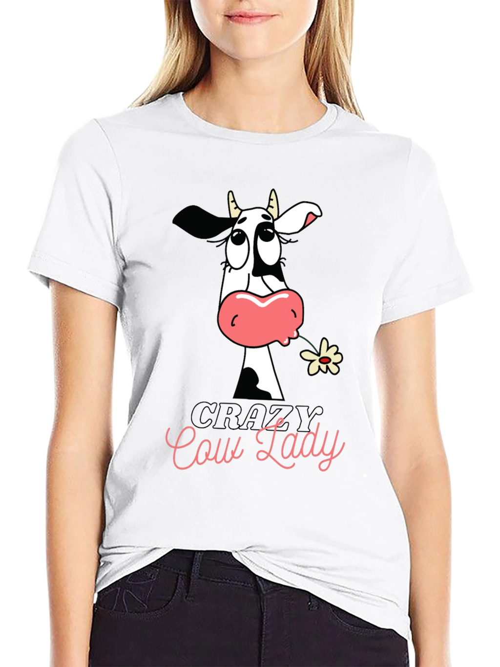 Crazy Cow Lady Graphic Tee - Black Cotton T-Shirt