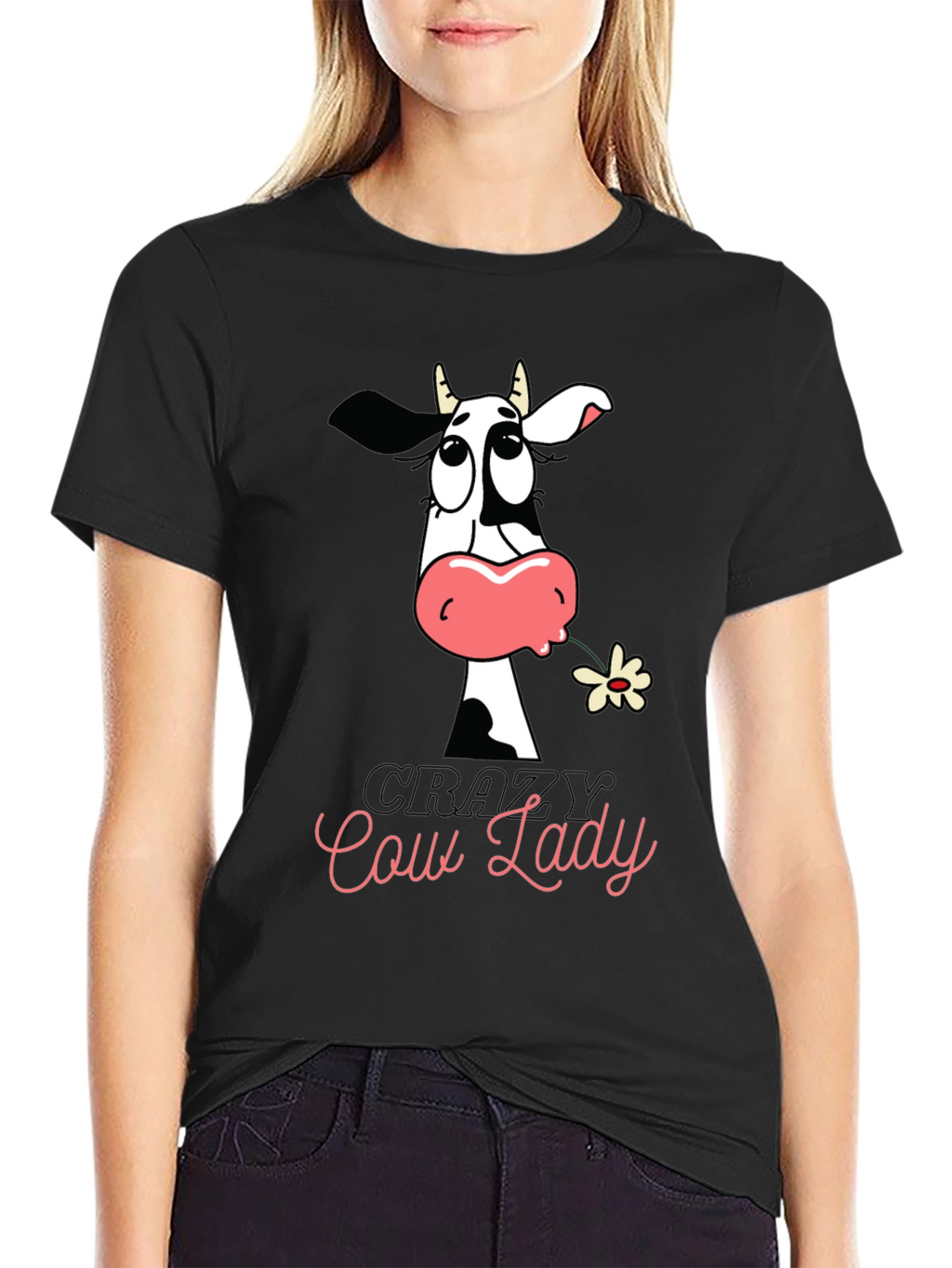 Crazy Cow Lady Graphic Tee - Black Cotton T-Shirt