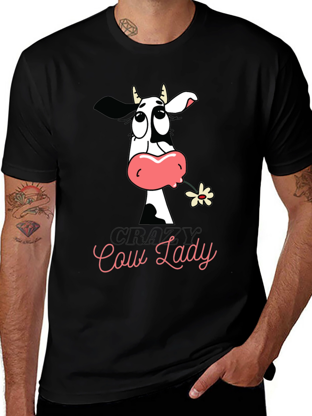 Crazy Cow Lady Graphic Tee - Black Cotton T-Shirt