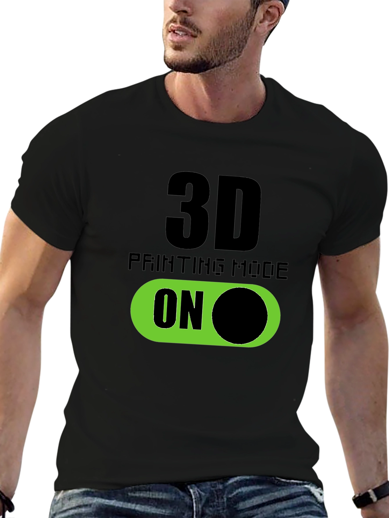 3D Printing Mode On T-Shirt - Black