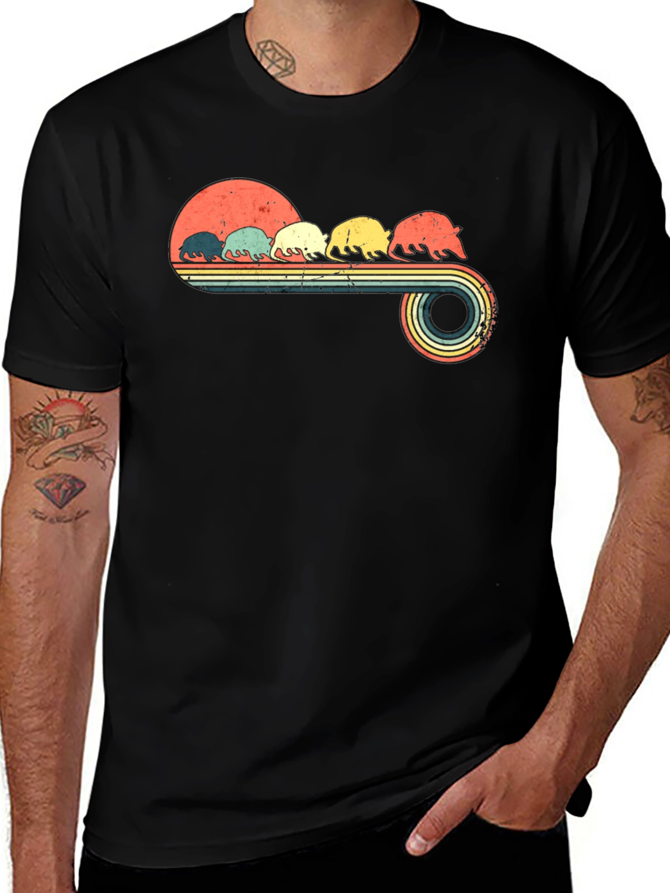 Retro Armadillo T-Shirt - Vintage Sunset Design