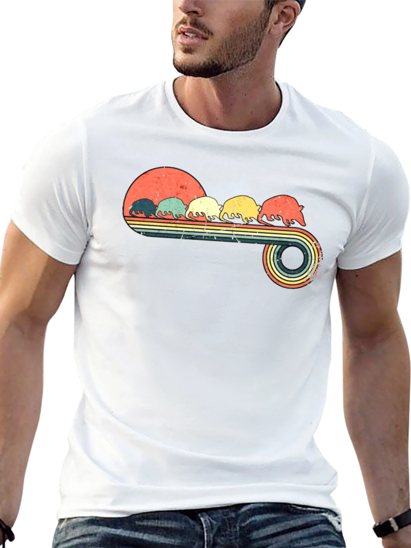 Retro Armadillo T-Shirt - Vintage Sunset Design
