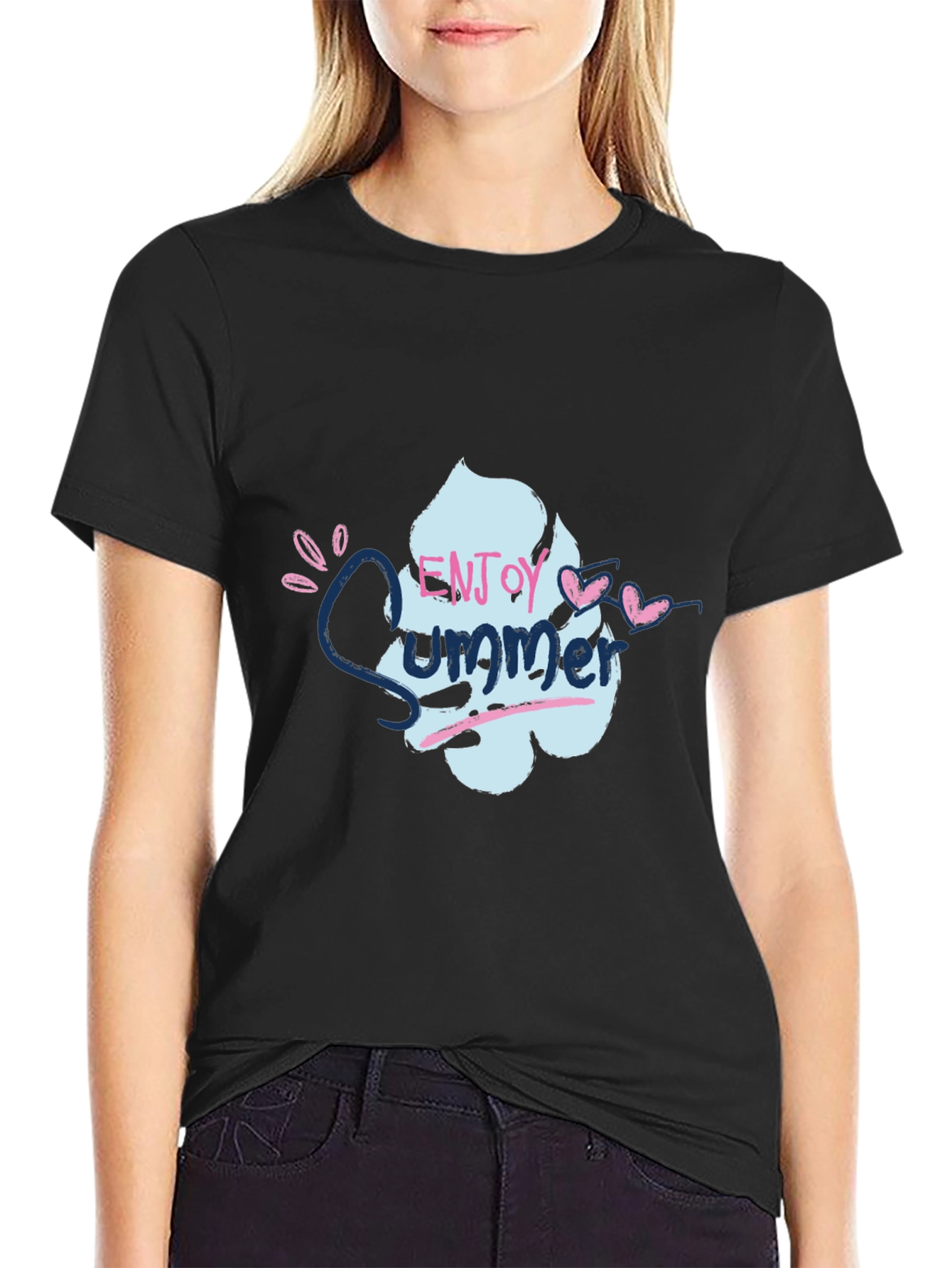 Enjoy Summer Graphic Tee - Soft Cotton Black T-Shirt