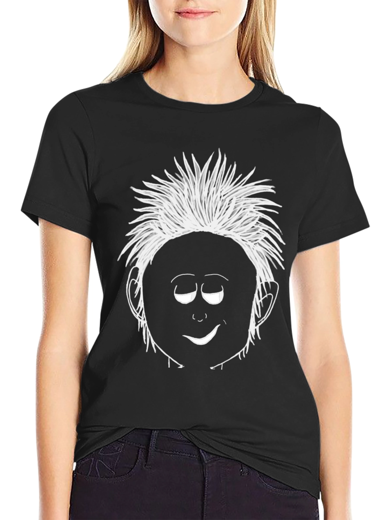 Funny Cartoon Face Graphic T-Shirt - Black