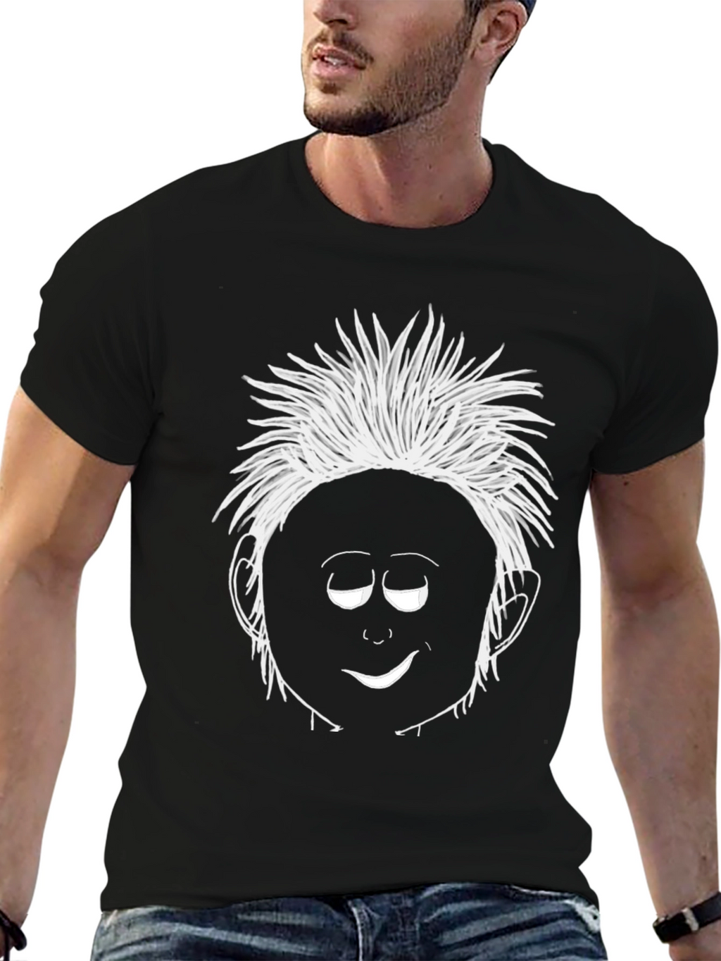 Funny Cartoon Face Graphic T-Shirt - Black