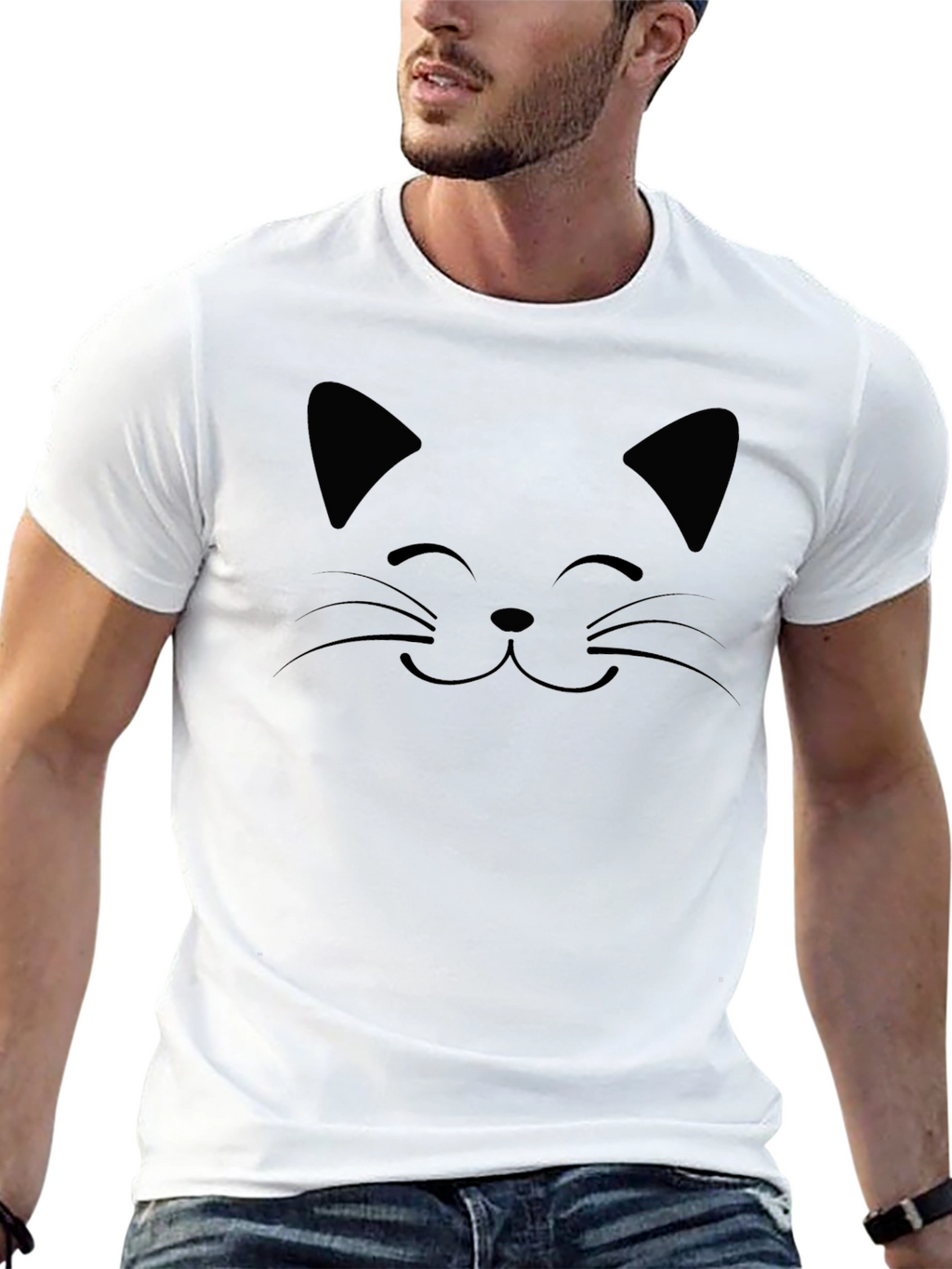 Black Cat Face Graphic T-Shirt - Unisex Crew Neck