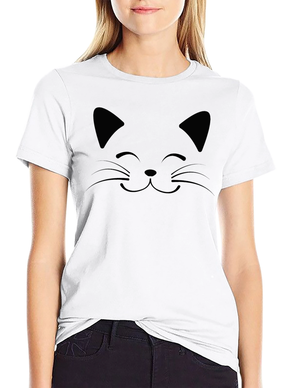 Black Cat Face Graphic T-Shirt - Unisex Crew Neck