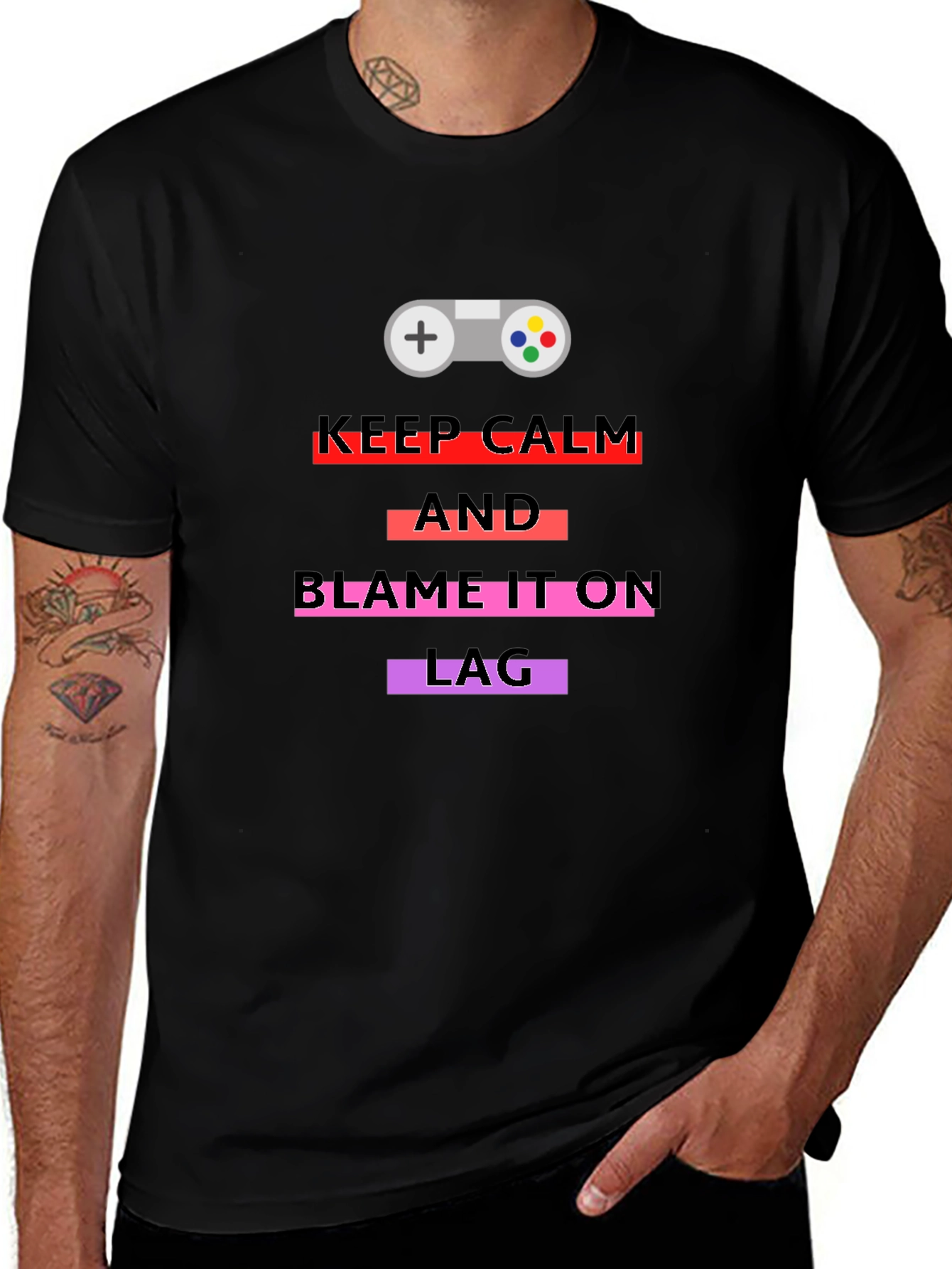 Keep Calm Blame Lag Gamer Graphic Tee - Black Cotton