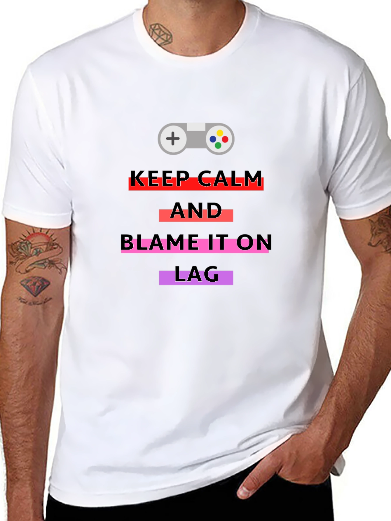 Keep Calm Blame Lag Gamer Graphic Tee - Black Cotton