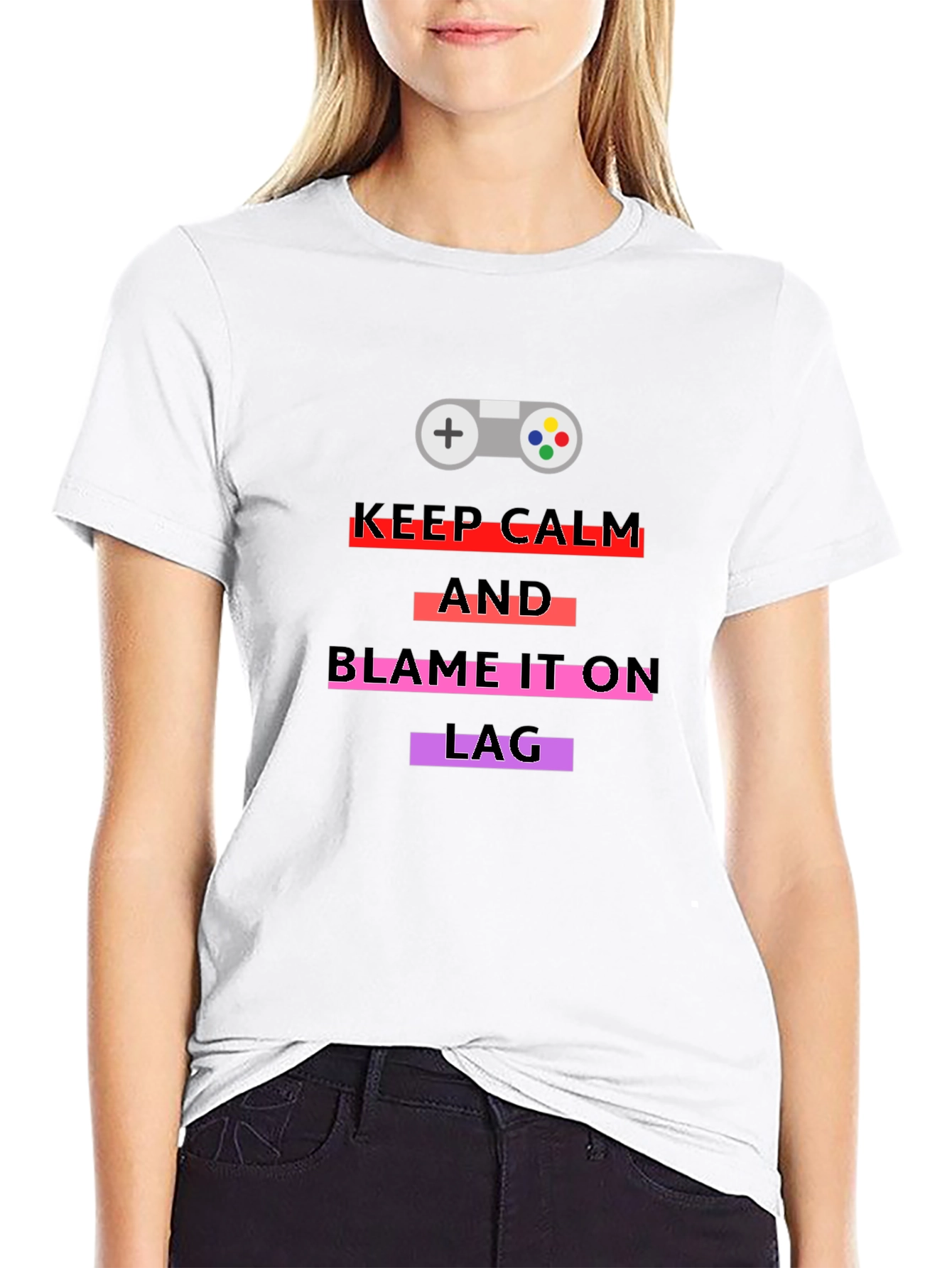 Keep Calm Blame Lag Gamer Graphic Tee - Black Cotton