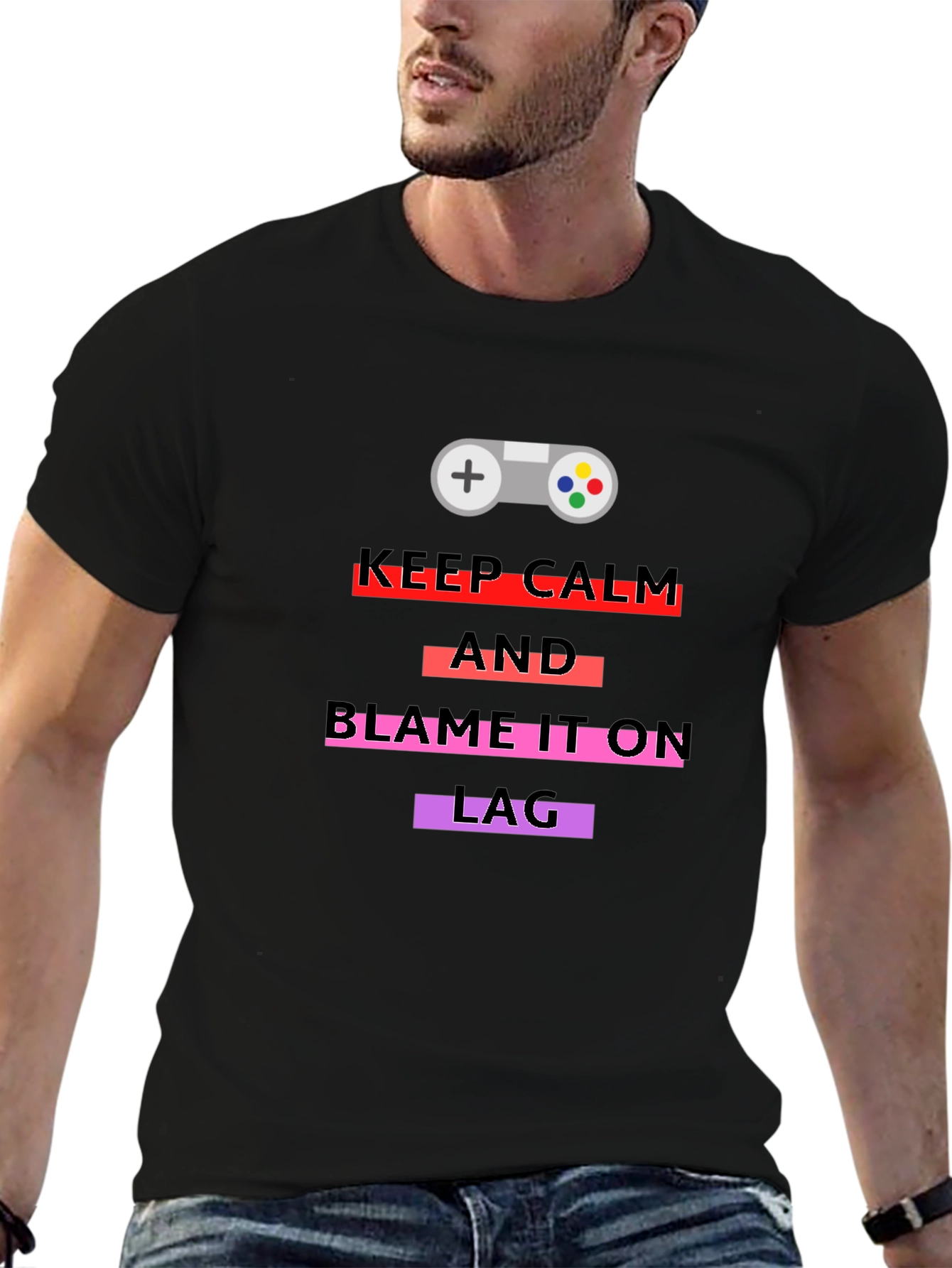 Keep Calm Blame Lag Gamer Graphic Tee - Black Cotton